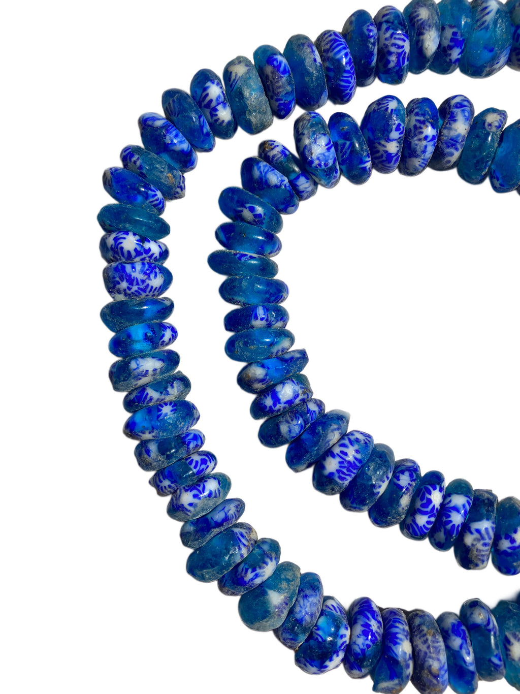 Handmade African Krobo Disk Beads – Authentic Recycled Glass Beads from Ghana (20" Strand, Approx. 108 Beads)