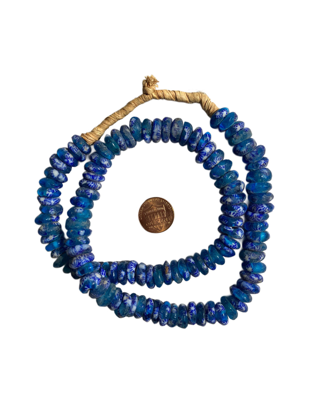 Handmade African Krobo Disk Beads – Authentic Recycled Glass Beads from Ghana (20" Strand, Approx. 108 Beads)