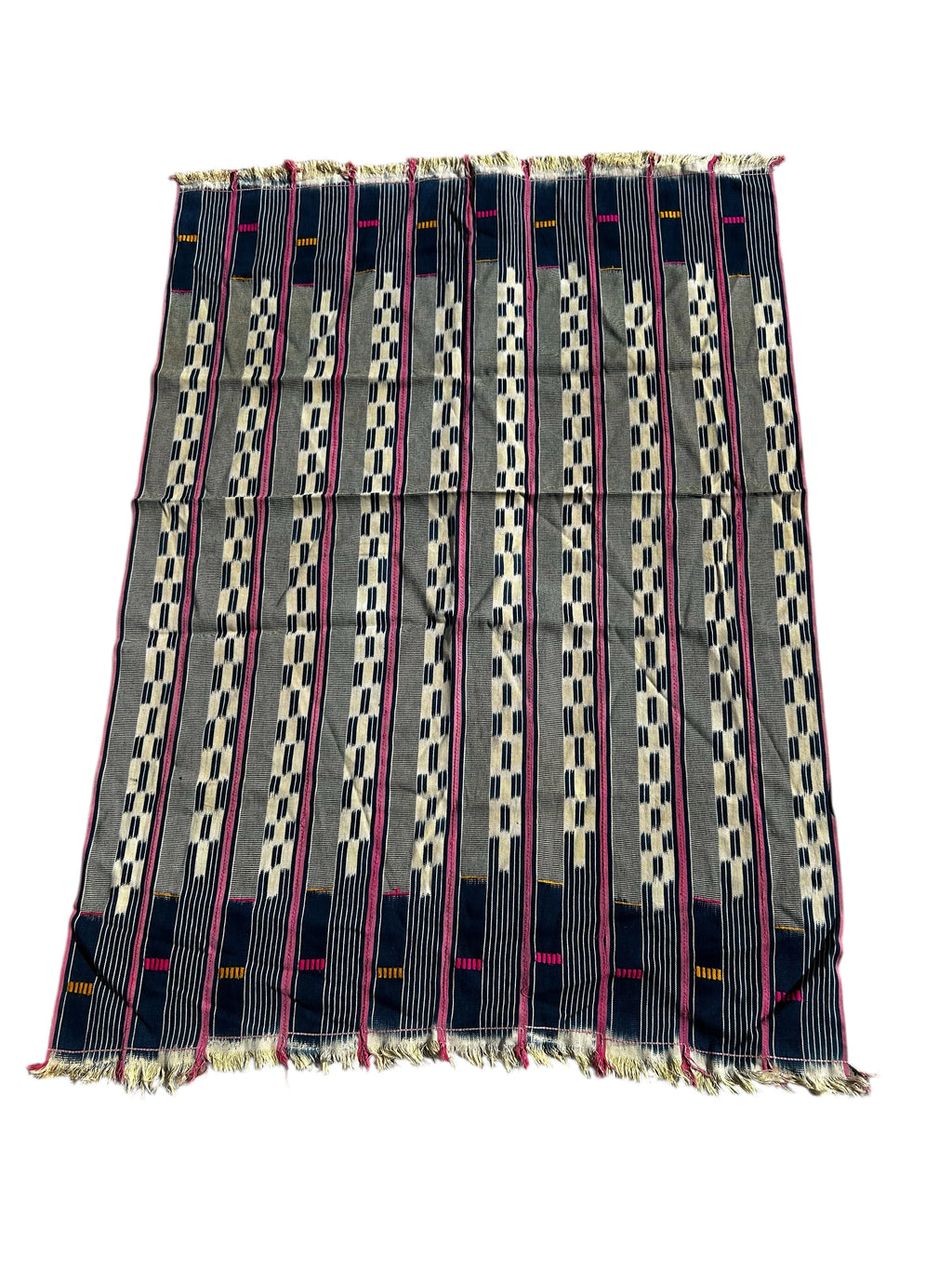 Woven fabric with geometric pattern on a white background