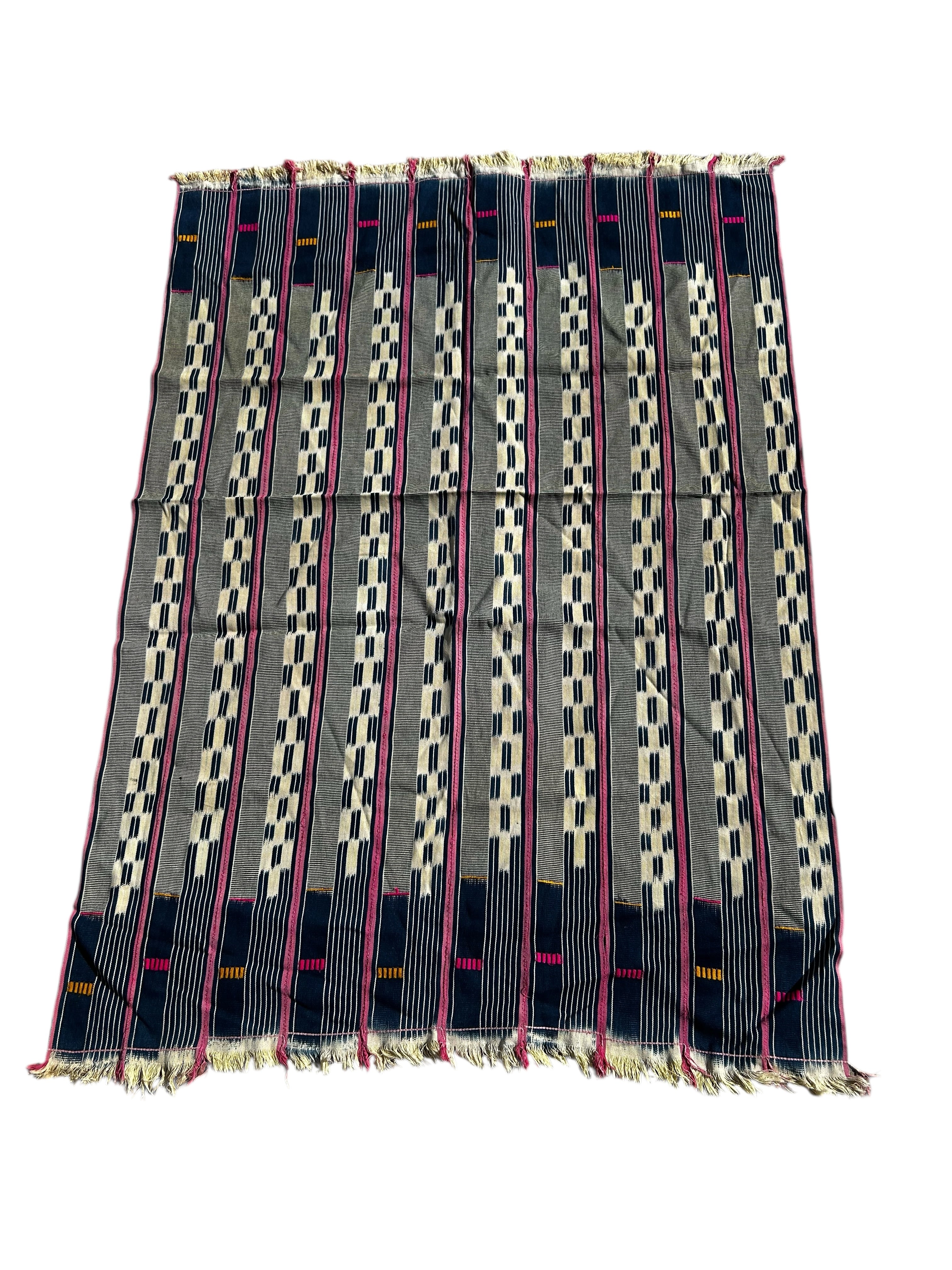 Woven fabric with geometric pattern on a white background