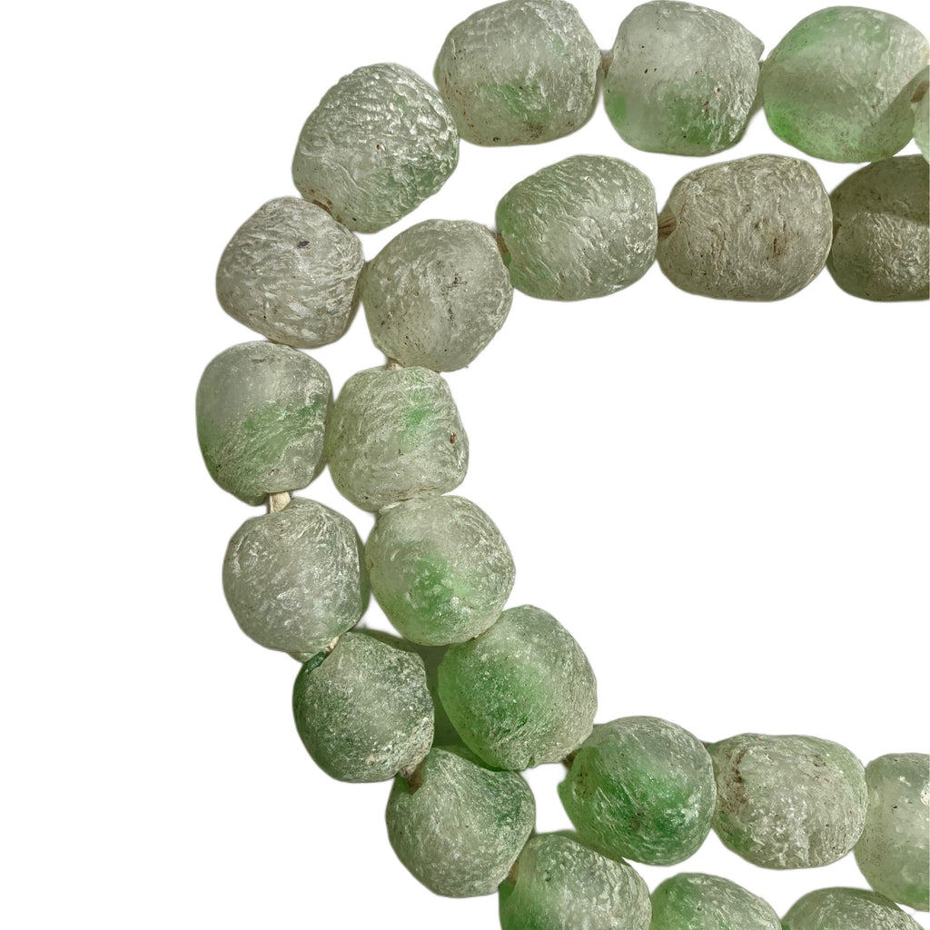 Handmade African Recycled Glass Beads – Frosted Sea Glass Style Krobo Beads from Ghana (20" Strand, Approx. 41 Beads)
