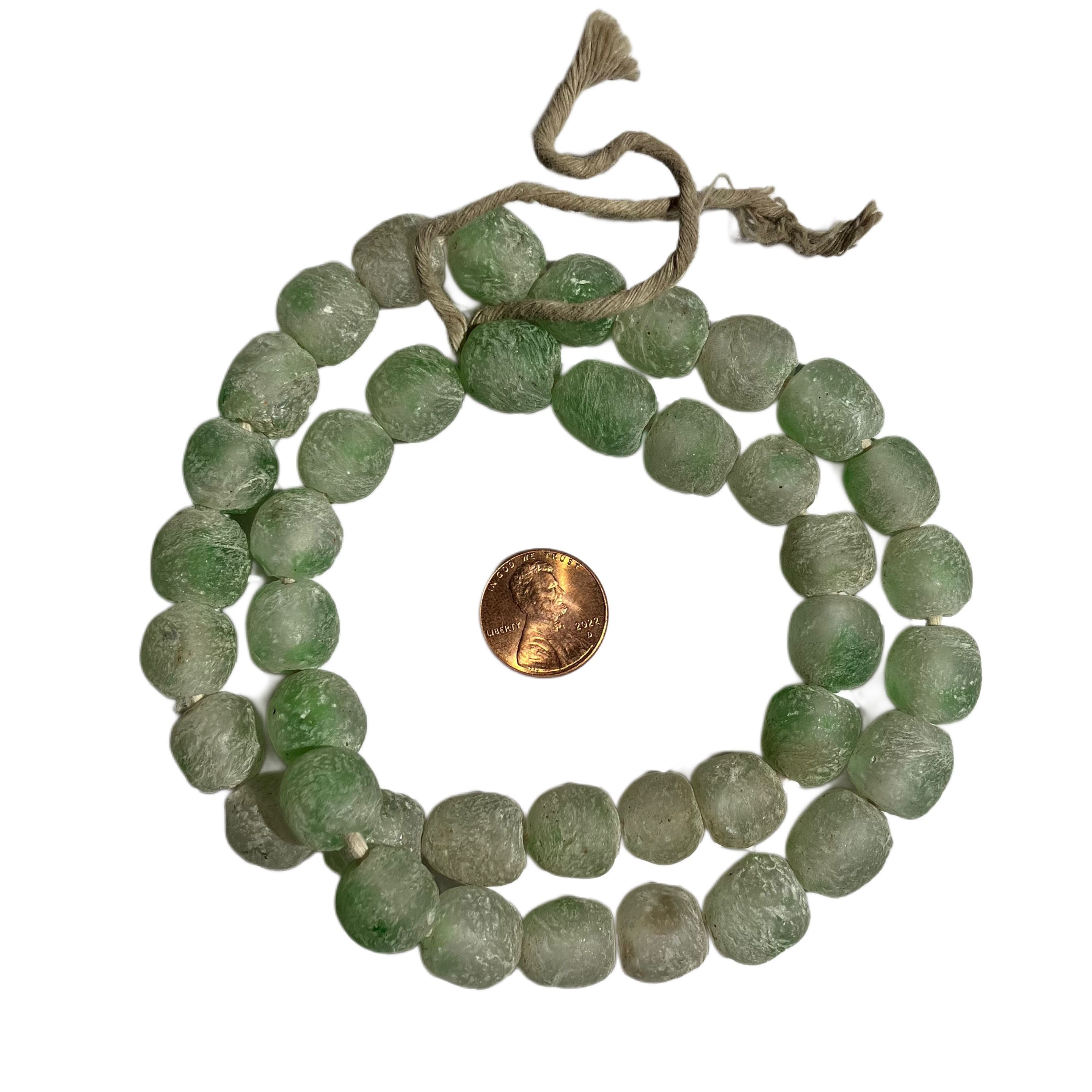 Handmade African Recycled Glass Beads – Frosted Sea Glass Style Krobo Beads from Ghana (20" Strand, Approx. 41 Beads)