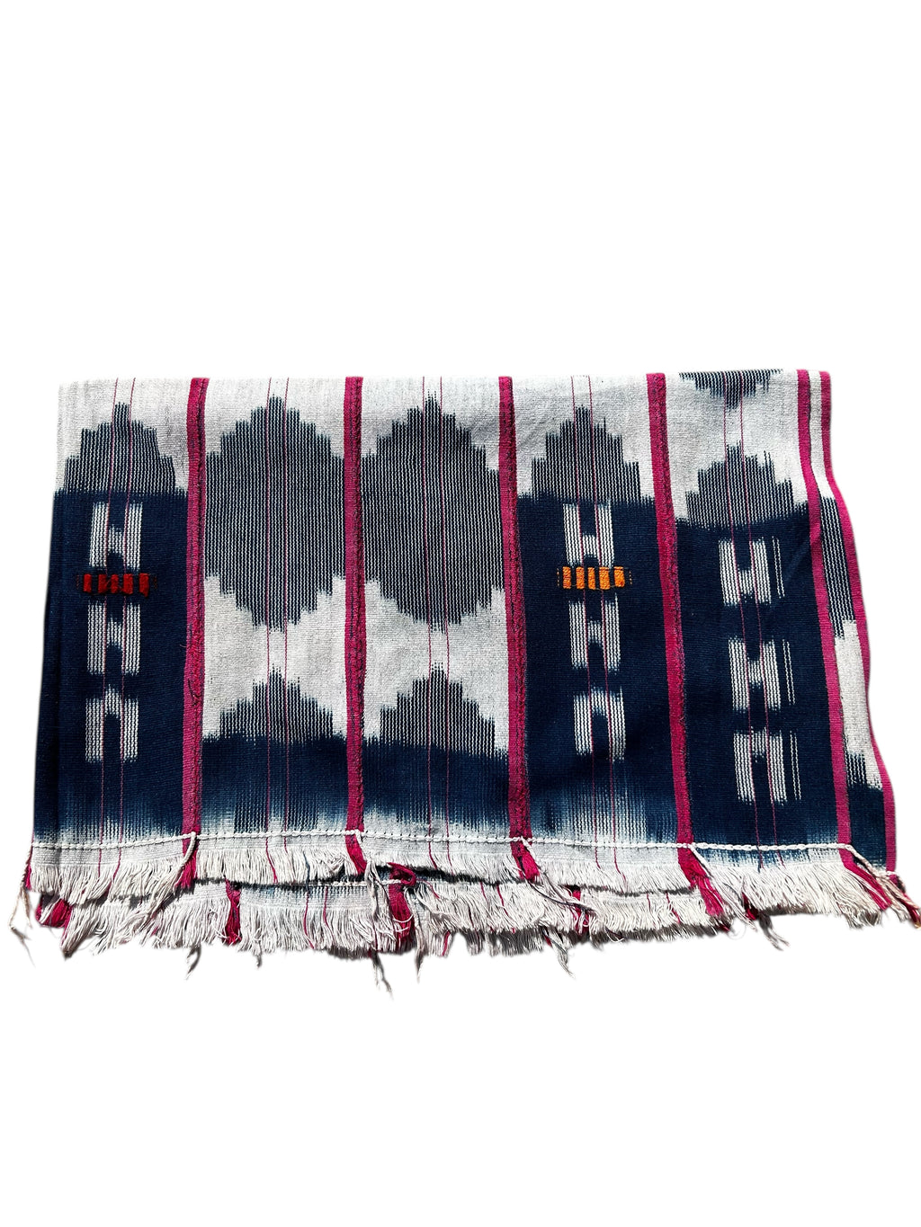 Woven textile with geometric pattern on a white background