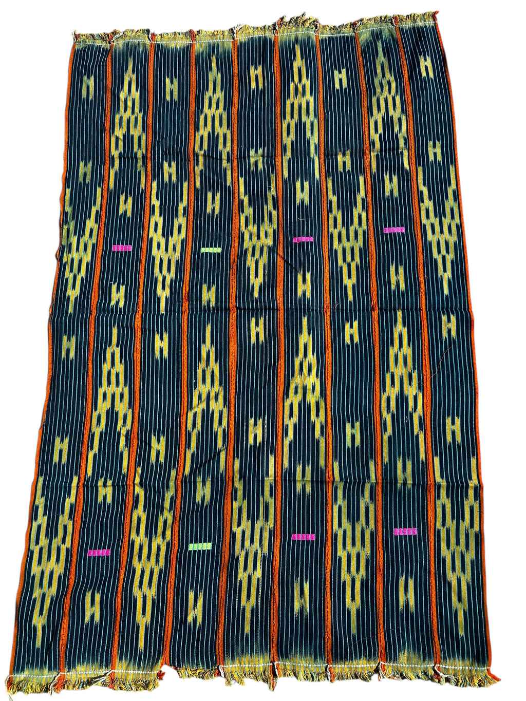 handwoven indigo african textile baule strip cloth geometric pattern detail