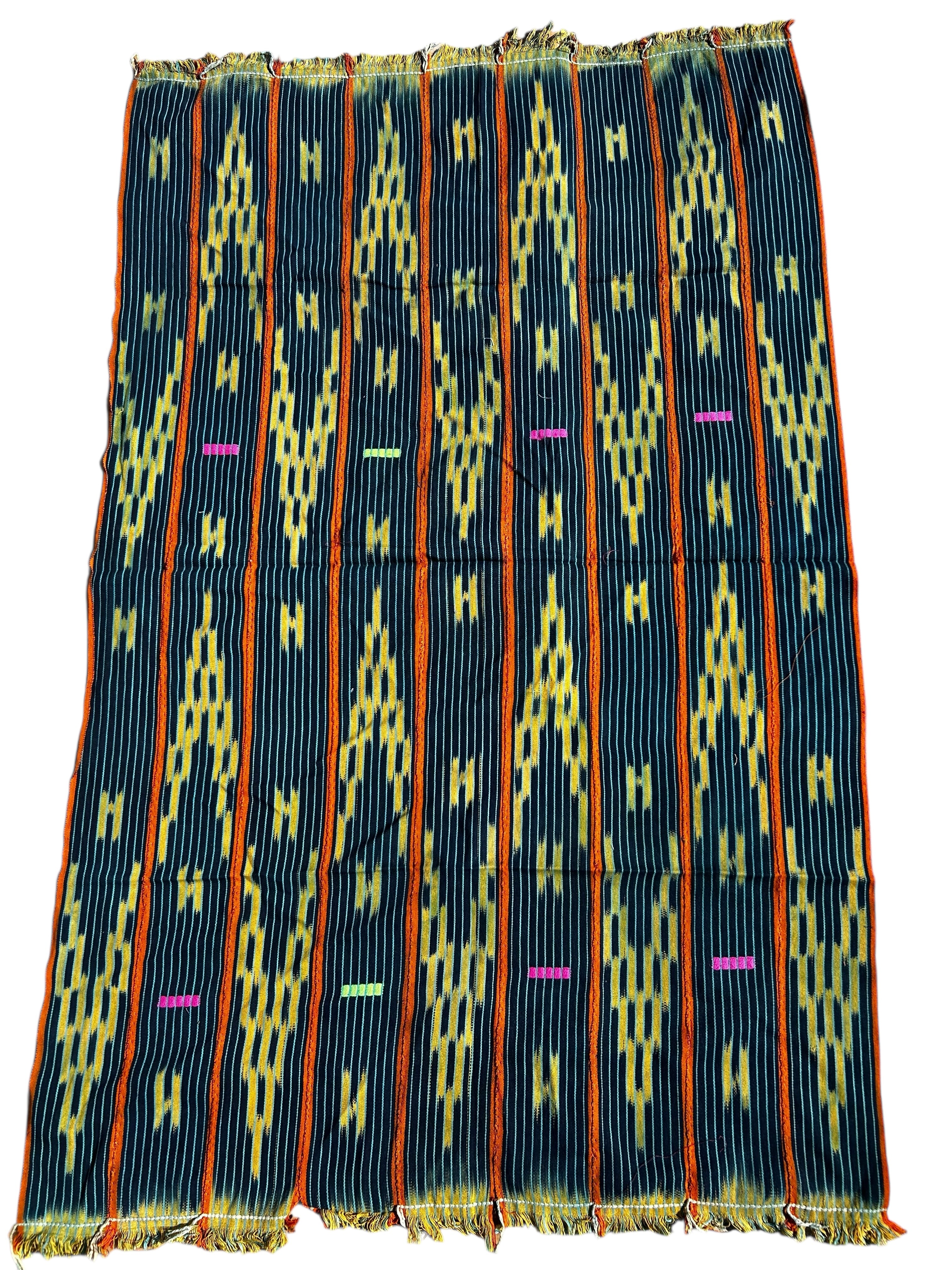 handwoven indigo african textile baule strip cloth geometric pattern detail