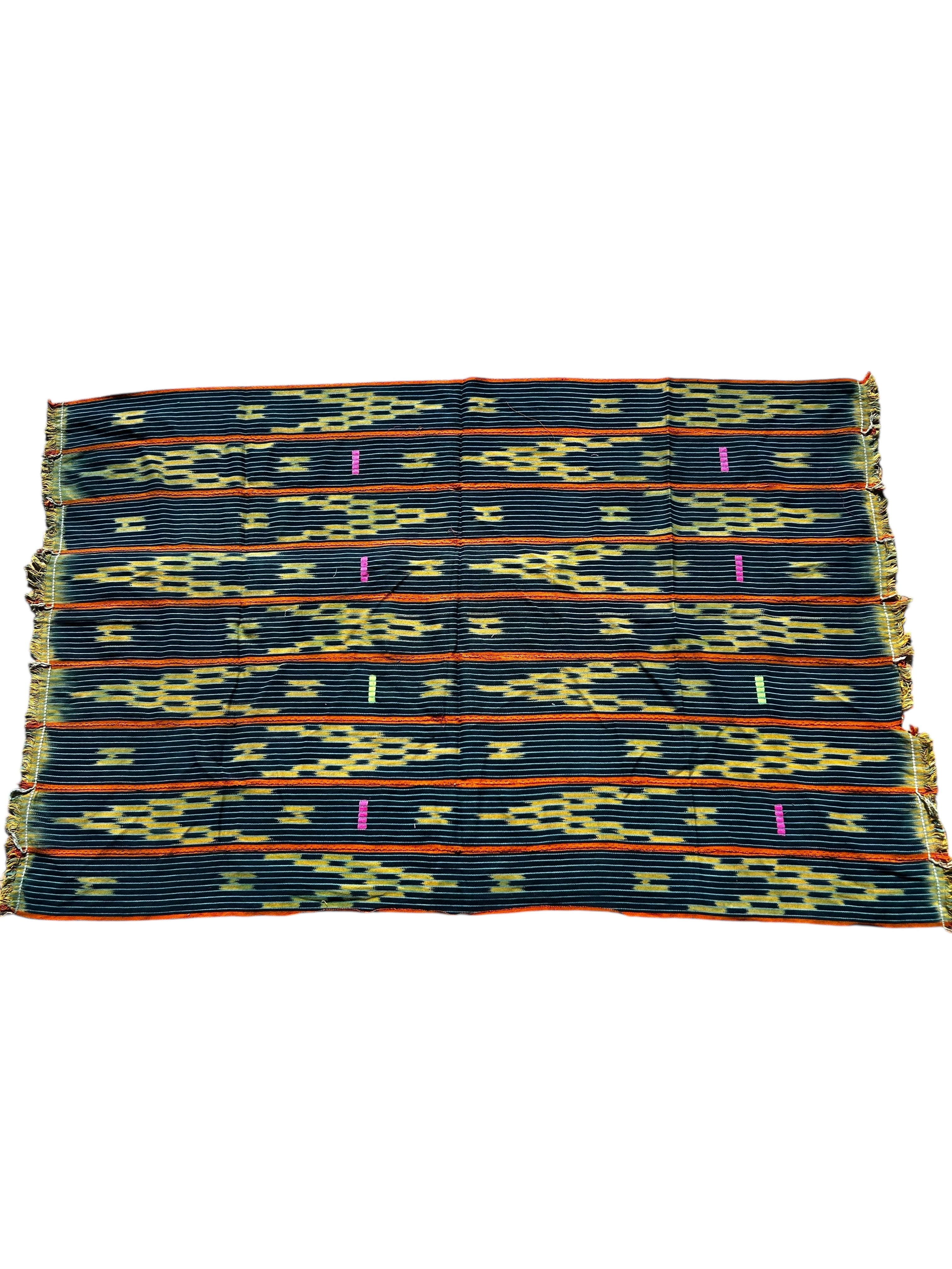 Handwoven Indigo African Textile with Geometric Motifs – Baule Strip Cloth Wall Hanging