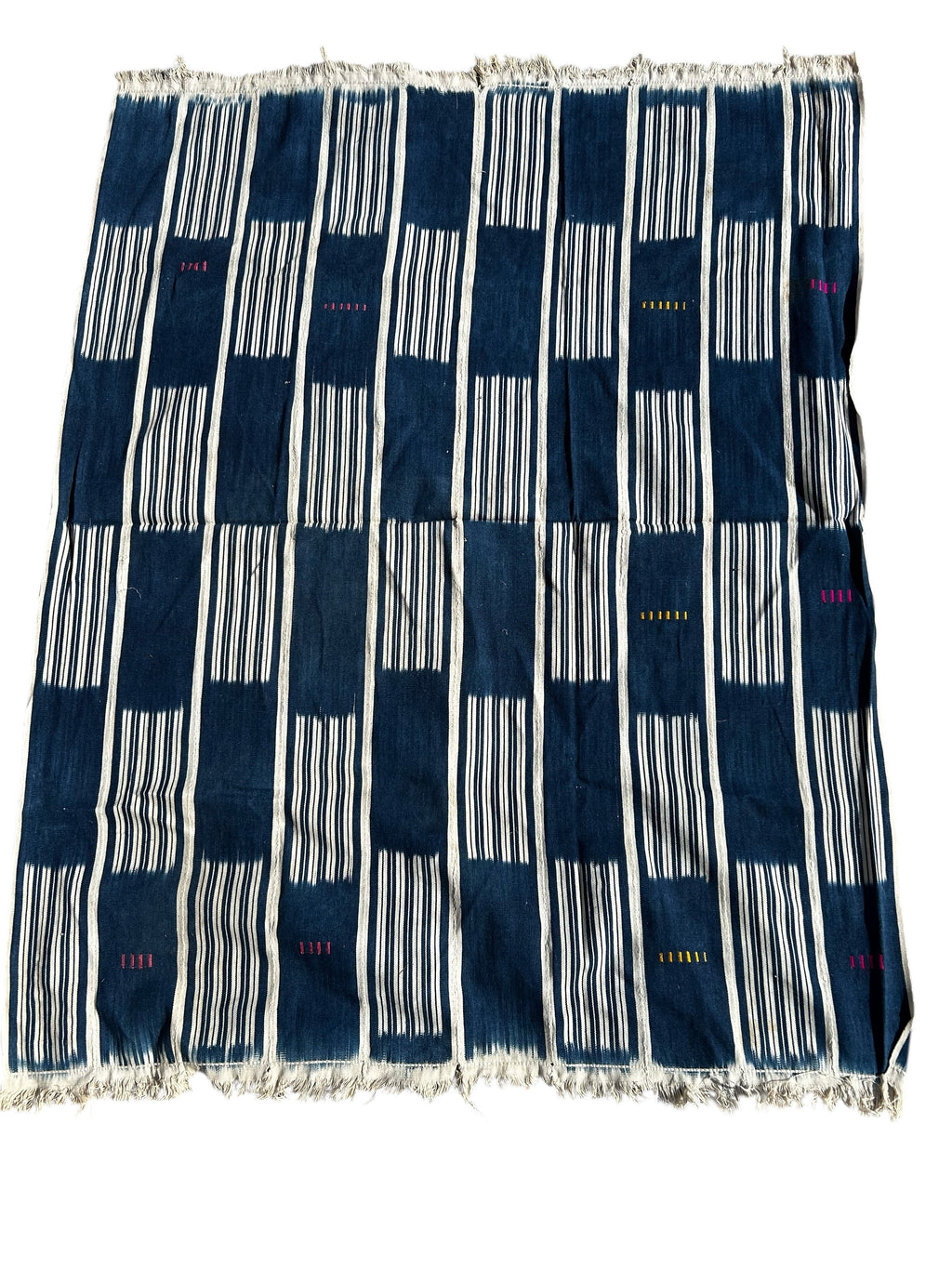 Handwoven Indigo African Textile with Graphic Stripe Pattern – West African Strip Cloth Wall Hanging