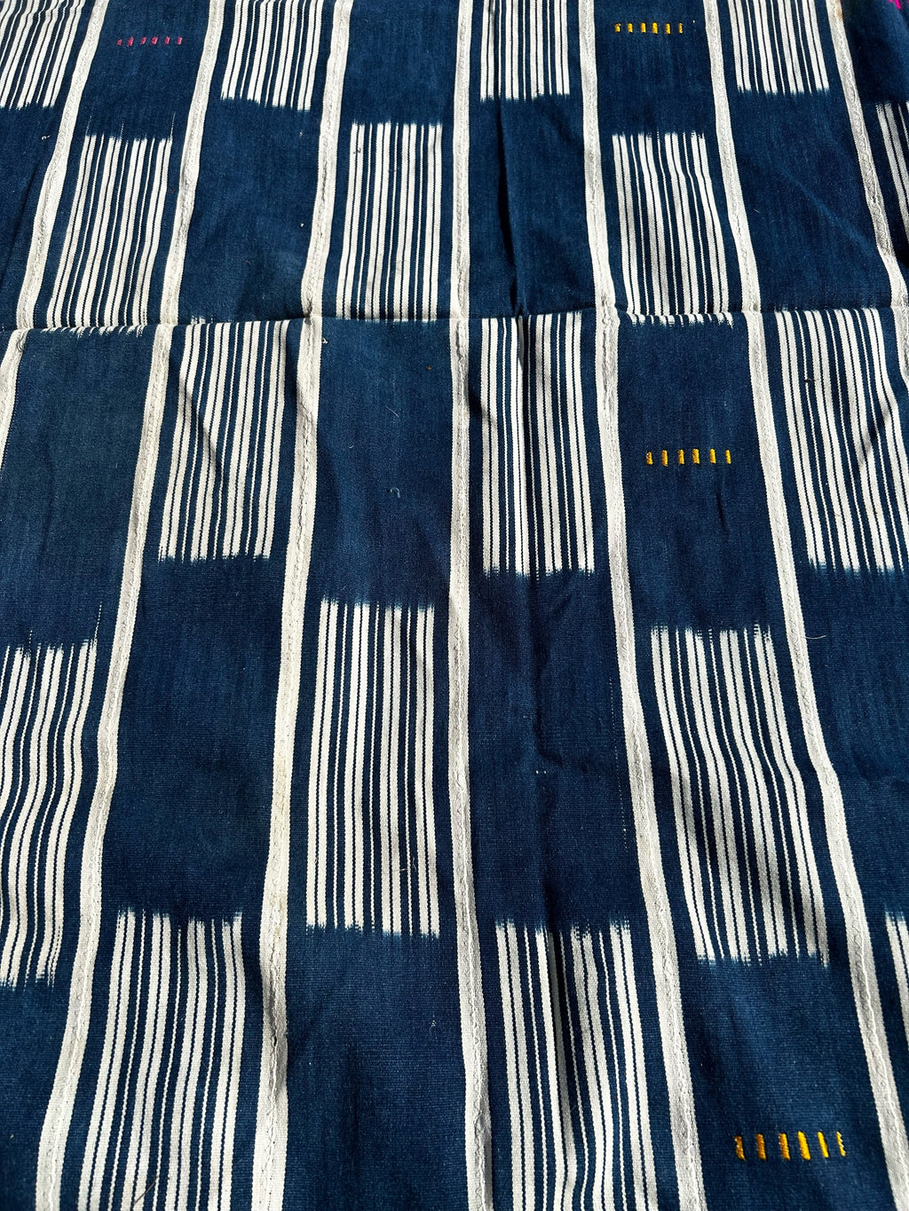 Handwoven Indigo African Textile with Graphic Stripe Pattern – West African Strip Cloth Wall Hanging