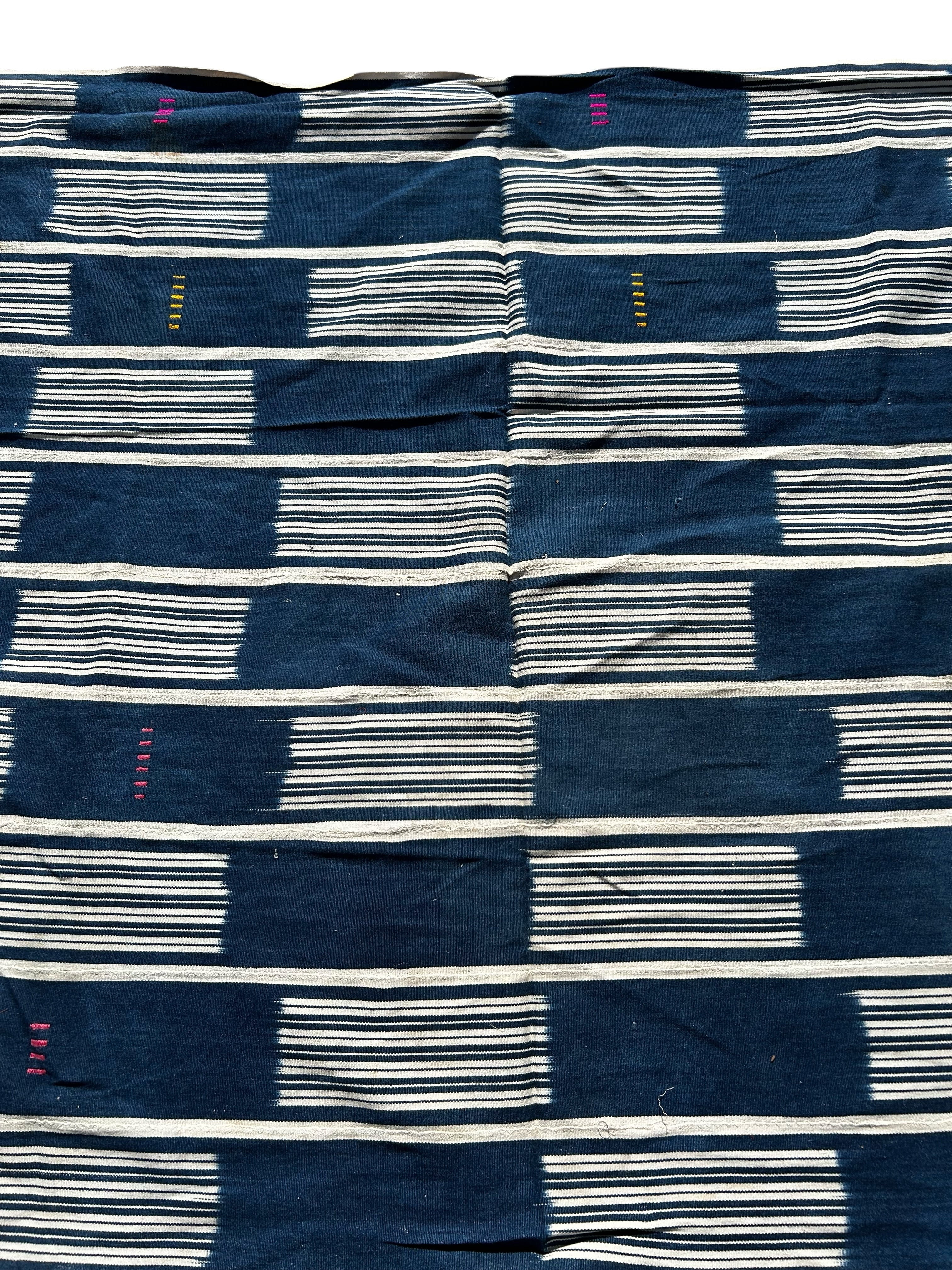 Handwoven Indigo African Textile with Graphic Stripe Pattern – West African Strip Cloth Wall Hanging