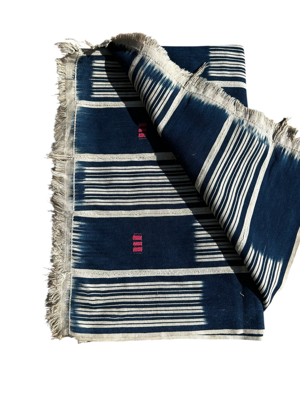 Handwoven Indigo African Textile with Graphic Stripe Pattern – West African Strip Cloth Wall Hanging