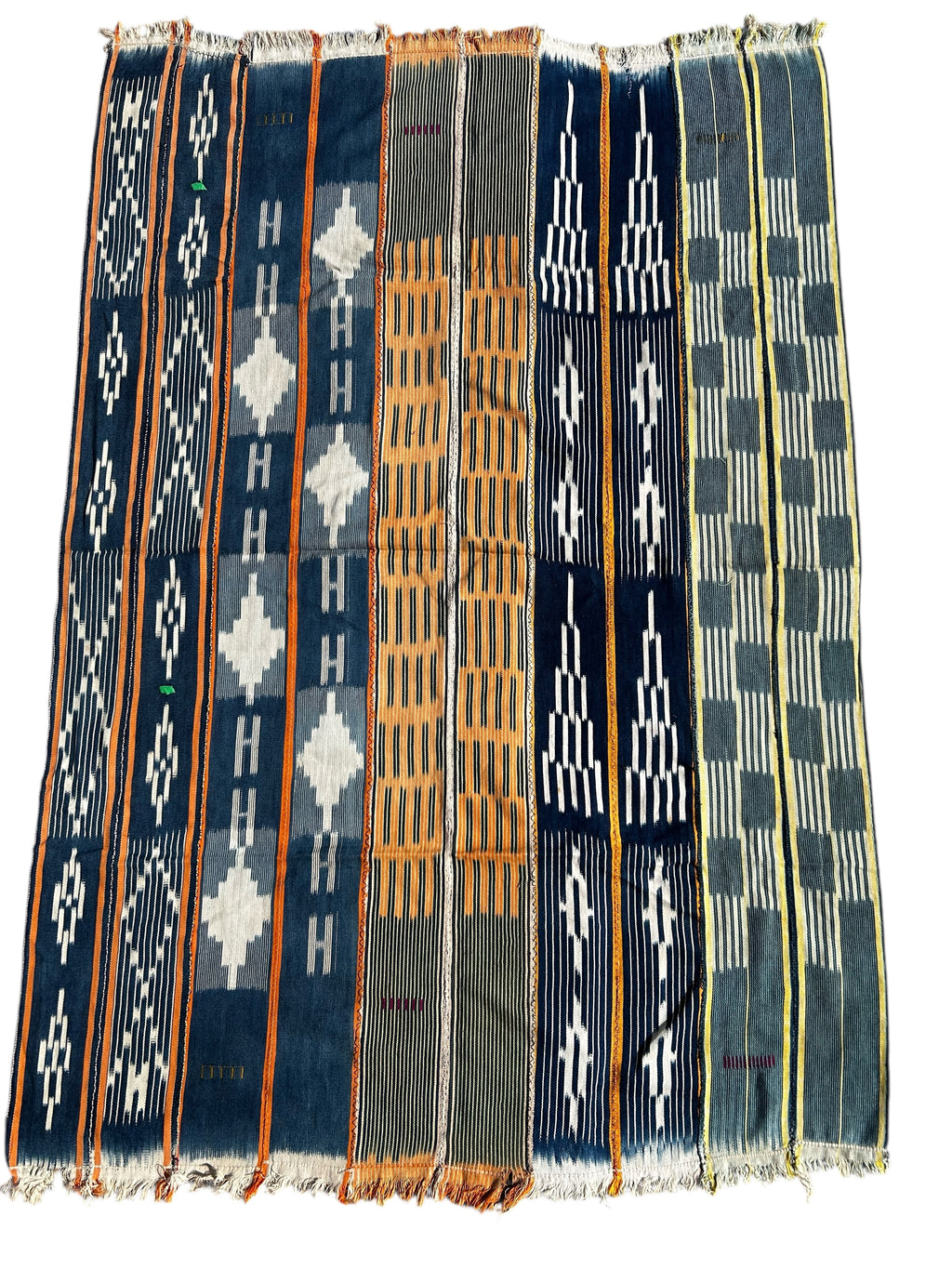 handwoven indigo african textile geometric motif strip weaving detail