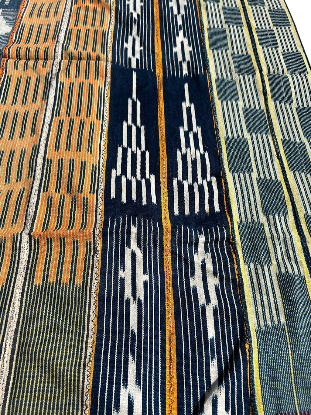 Handwoven Indigo African Textile with Mixed Geometric Motifs – West African Strip Cloth Wall Hanging