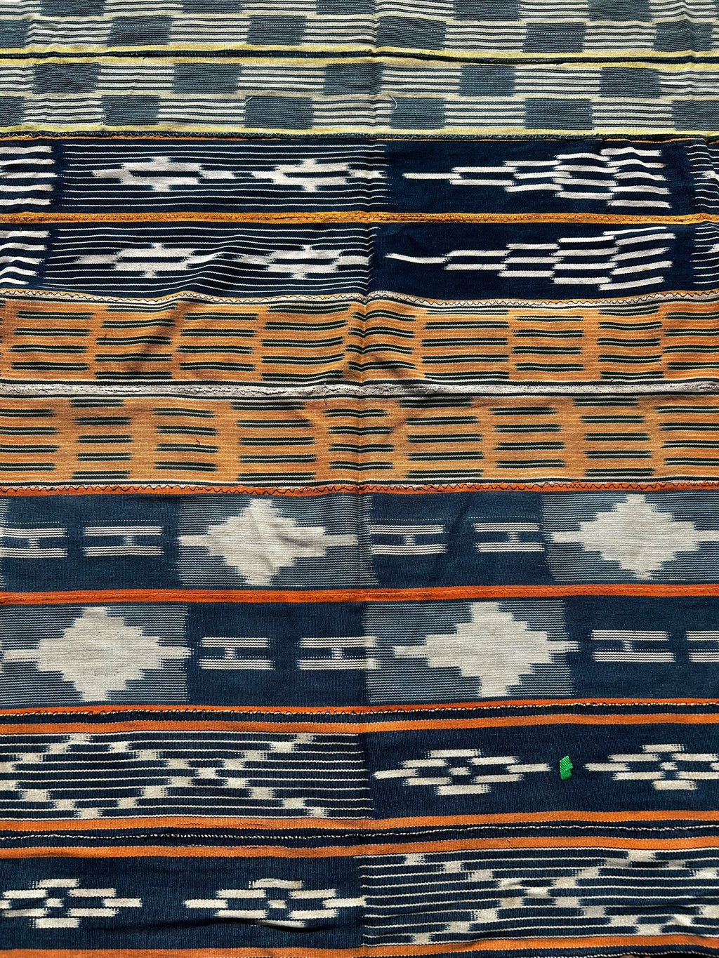 Handwoven Indigo African Textile with Mixed Geometric Motifs – West African Strip Cloth Wall Hanging