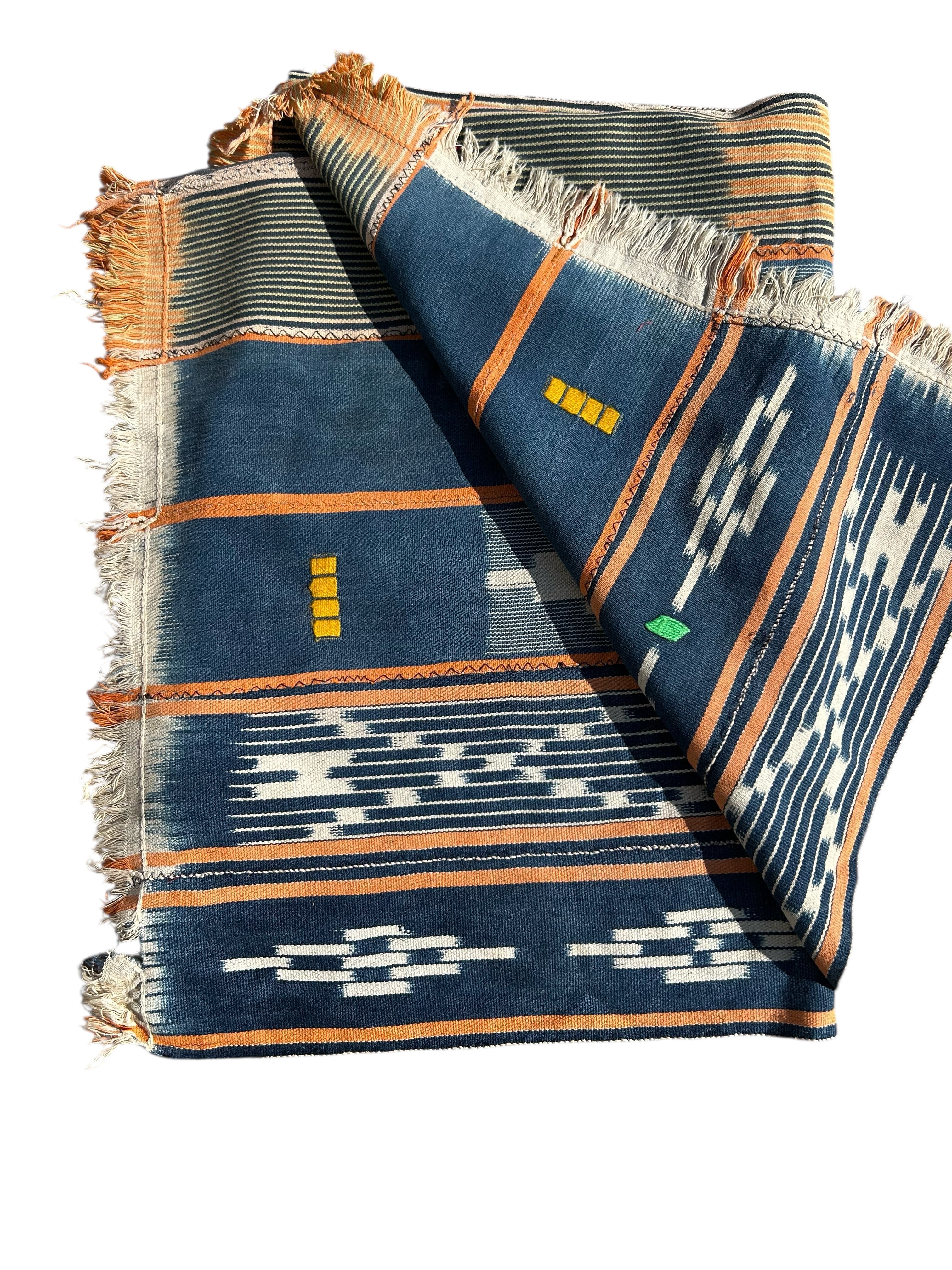 Handwoven Indigo African Textile with Mixed Geometric Motifs – West African Strip Cloth Wall Hanging