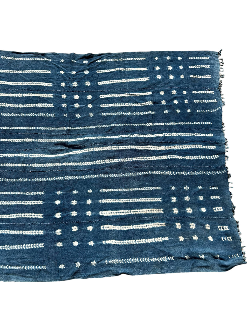 Vintage West African indigo cloth with dotted and linear motifs