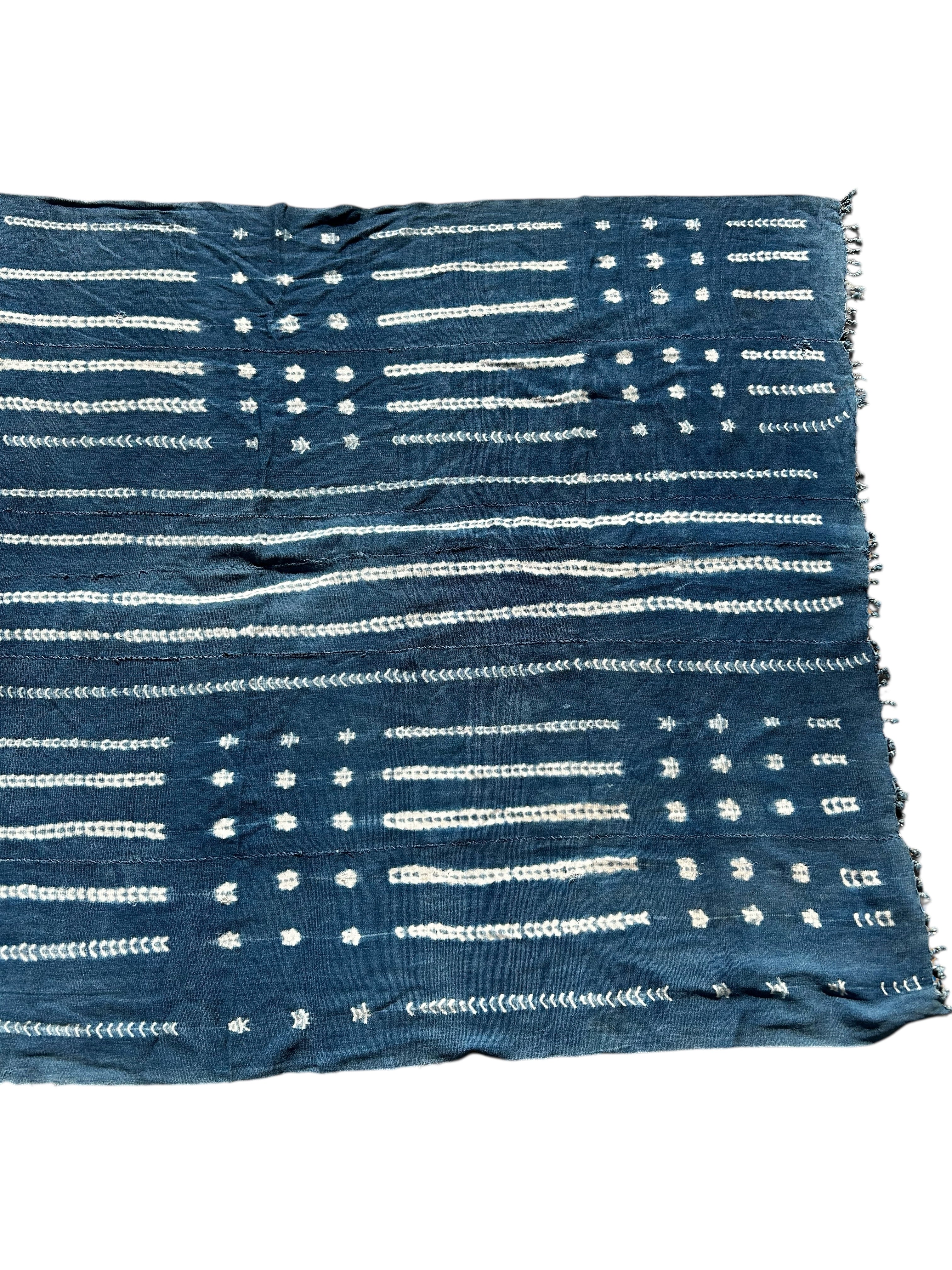 Vintage West African indigo cloth with dotted and linear motifs