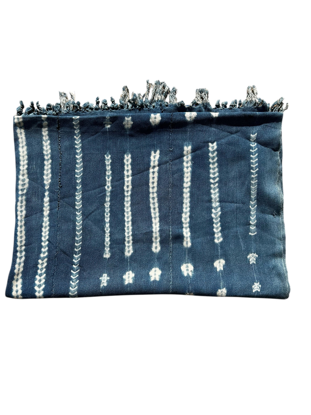 Handwoven Indigo African Textile with White Resist Stitching – Vintage West African Strip Cloth Wall Hanging