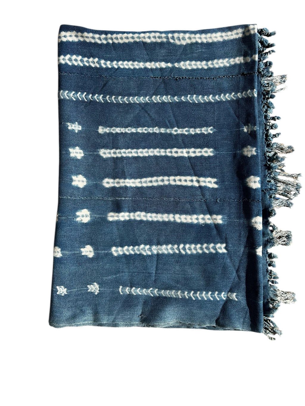 Handwoven Indigo African Textile with White Resist Stitching – Vintage West African Strip Cloth Wall Hanging