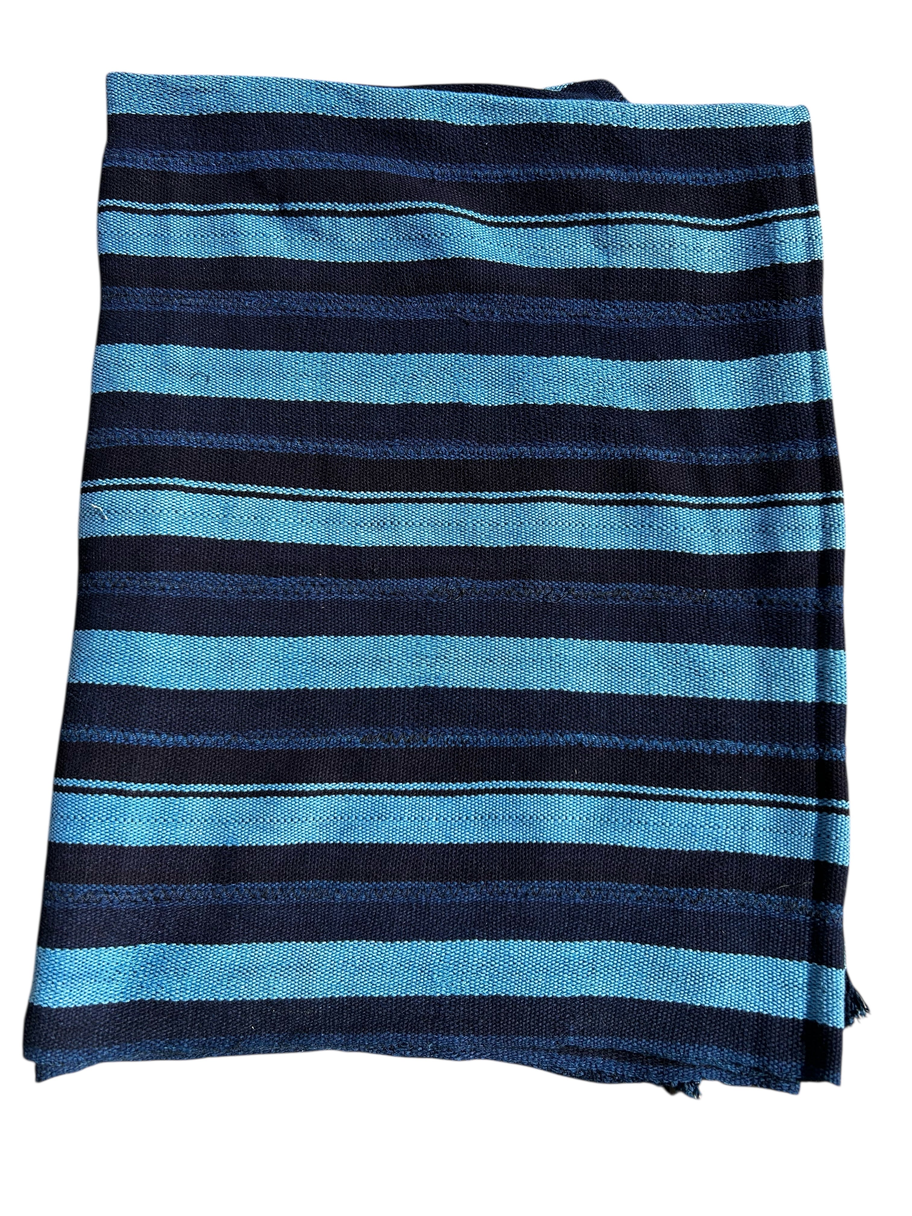 Handwoven Indigo Strip-Woven African Textile – Baule Style Cotton Wall Hanging