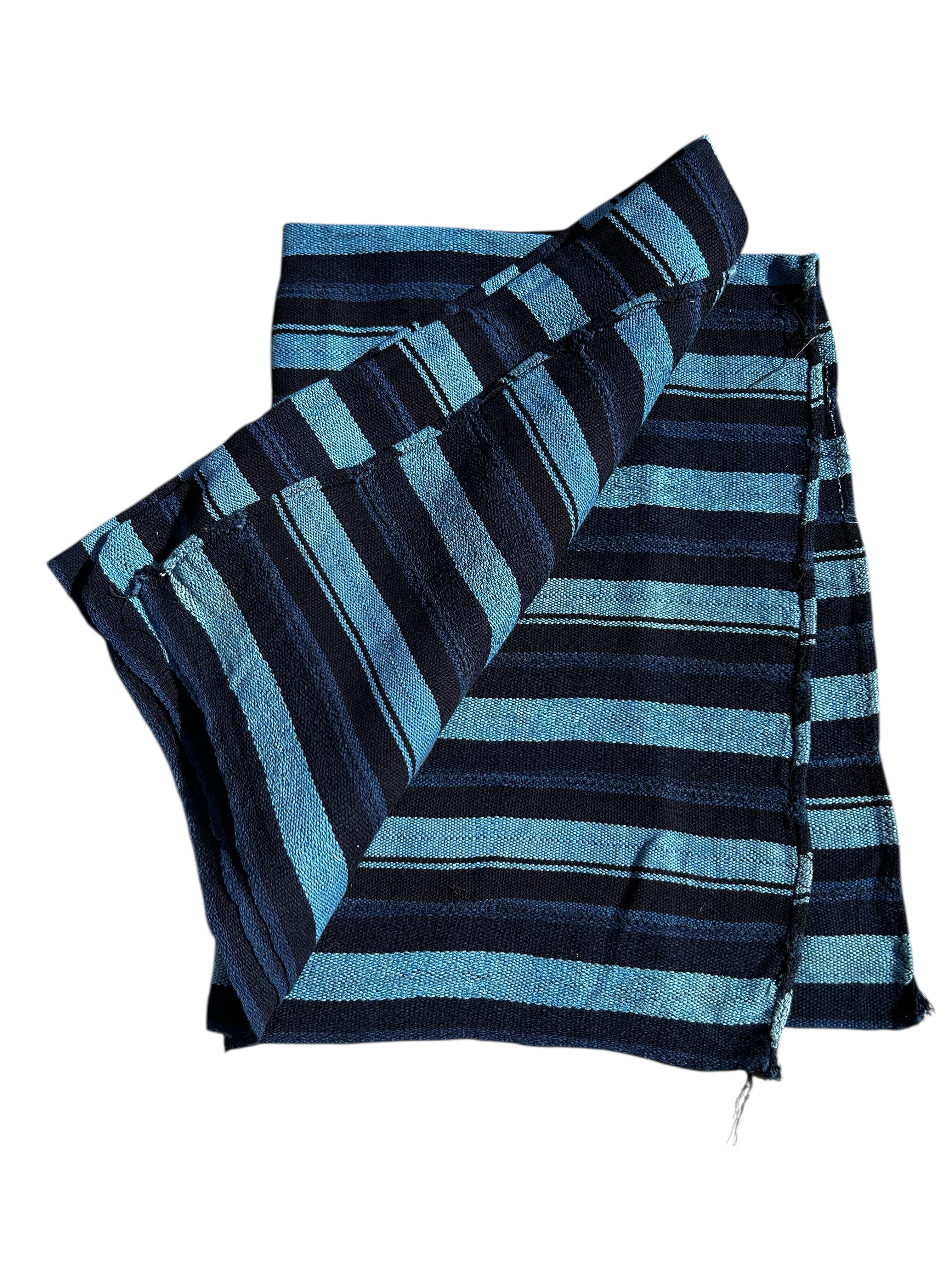 Handwoven Indigo Strip-Woven African Textile – Baule Style Cotton Wall Hanging