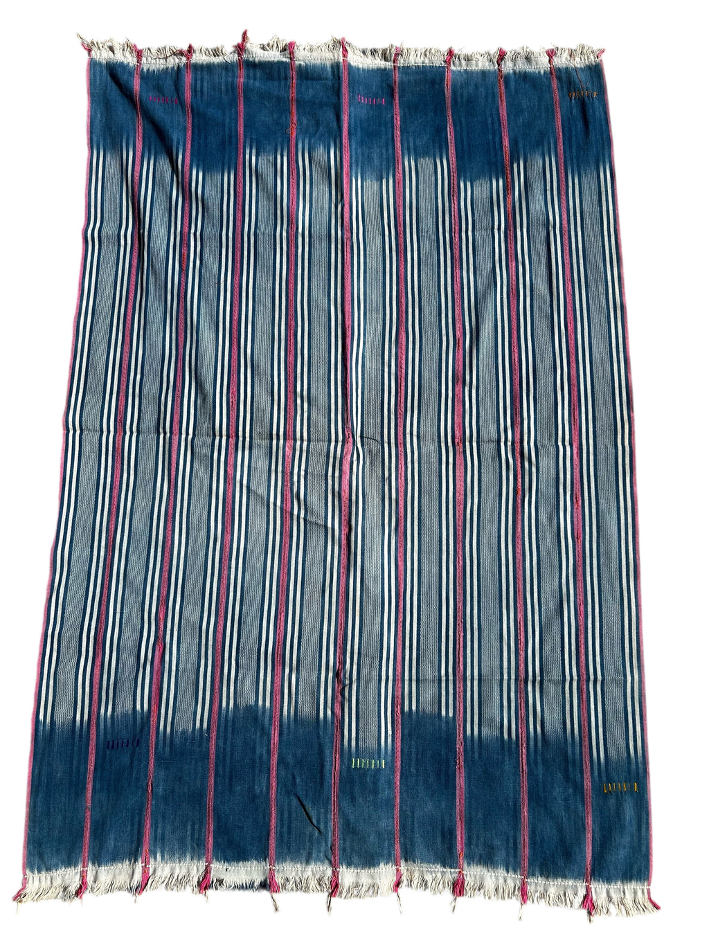 handwoven striped indigo african textile cotton strip weaving detail