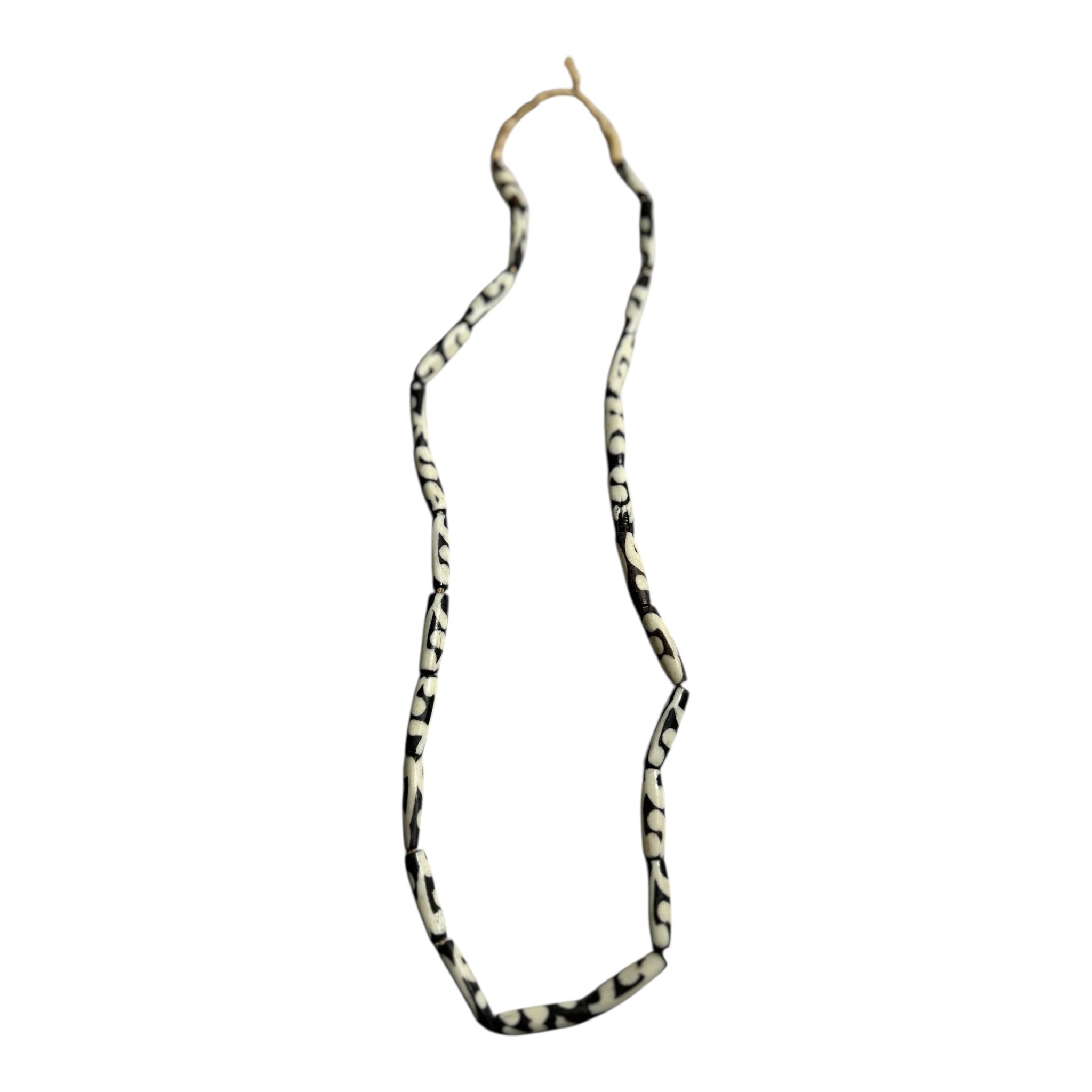 Handmade African Batik Bone Beads – Ethnic Tube Beads from Kenya (15" Strand, Approx. 25 Beads)