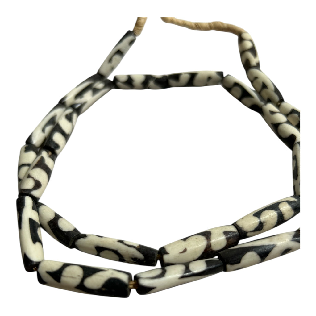 Handmade African Batik Bone Beads – Ethnic Tube Beads from Kenya (15" Strand, Approx. 25 Beads)