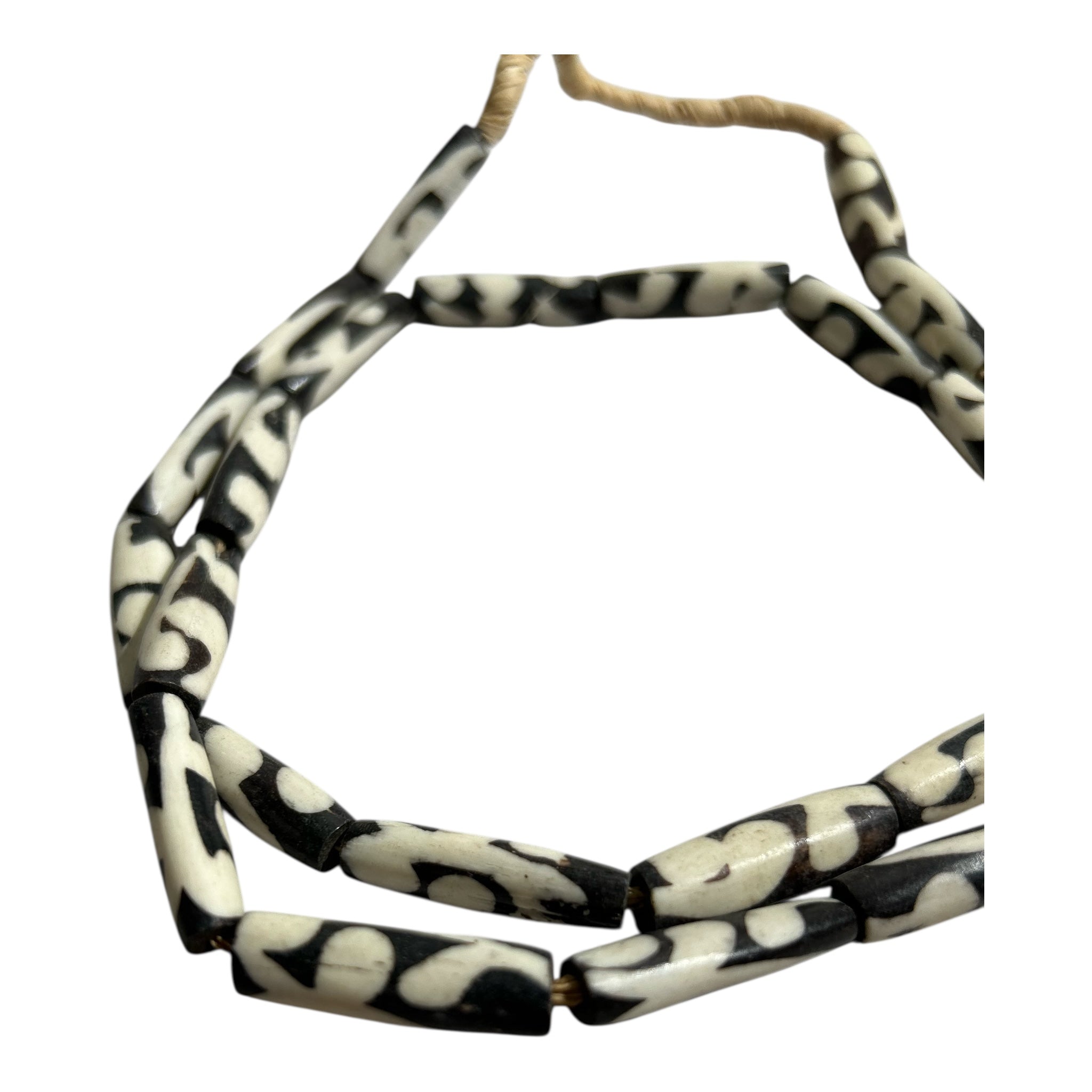 Handmade African Batik Bone Beads – Ethnic Tube Beads from Kenya (15" Strand, Approx. 25 Beads)
