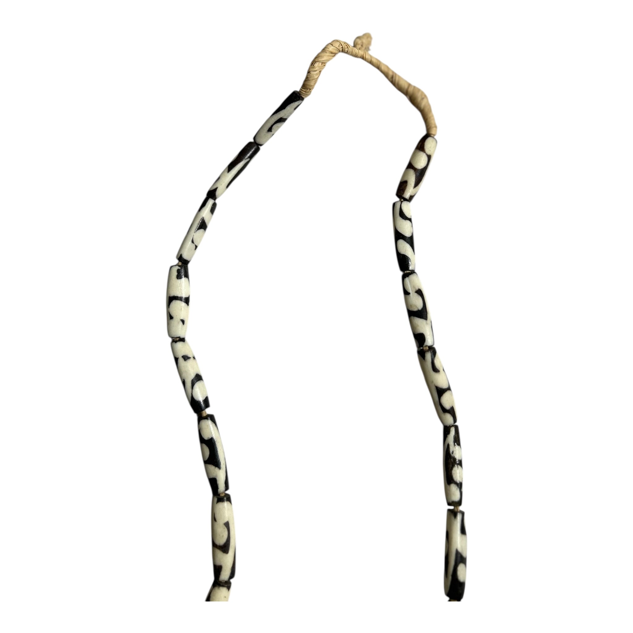 Handmade African Batik Bone Beads – Ethnic Tube Beads from Kenya (15" Strand, Approx. 25 Beads)
