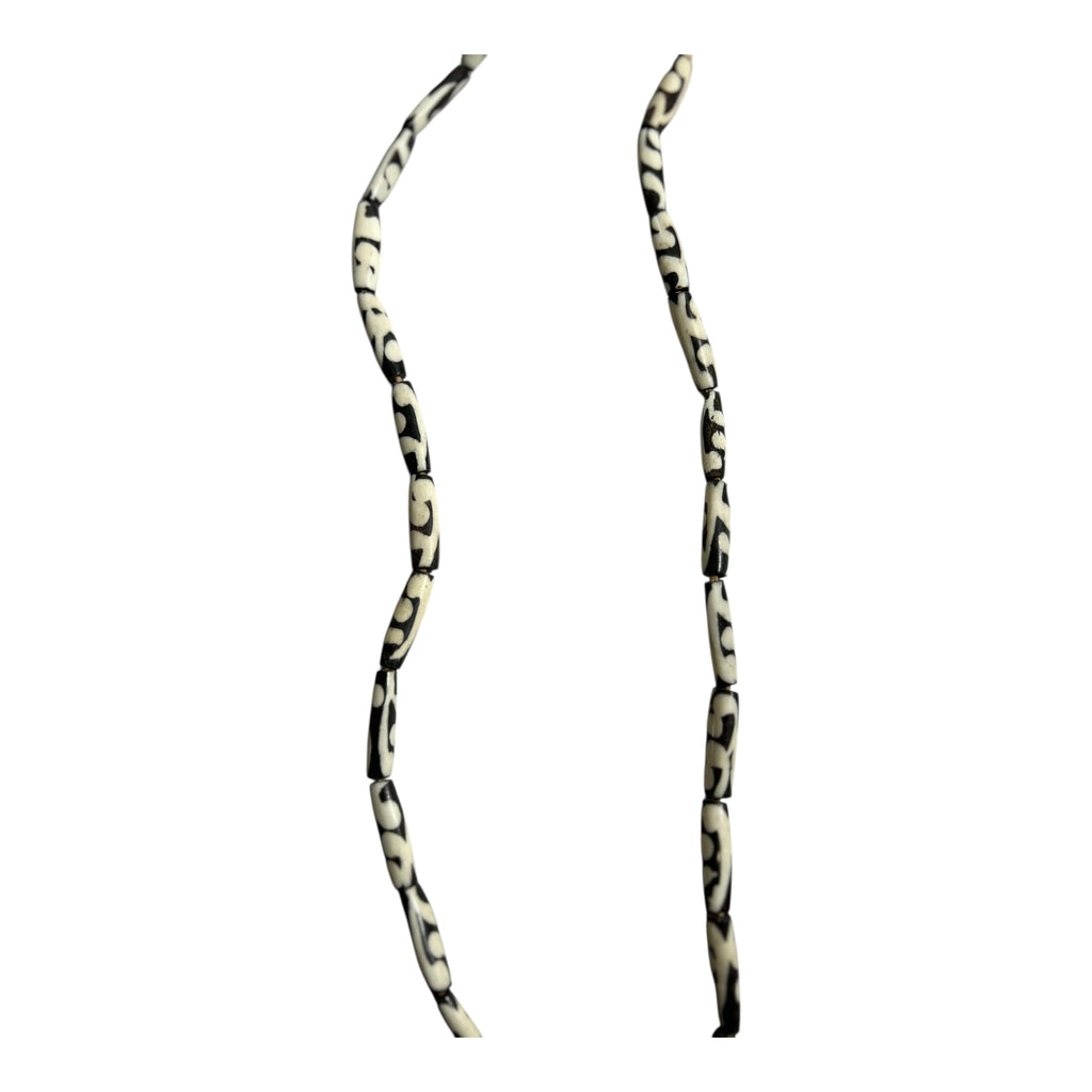 Handmade African Batik Bone Beads – Ethnic Tube Beads from Kenya (15" Strand, Approx. 25 Beads)