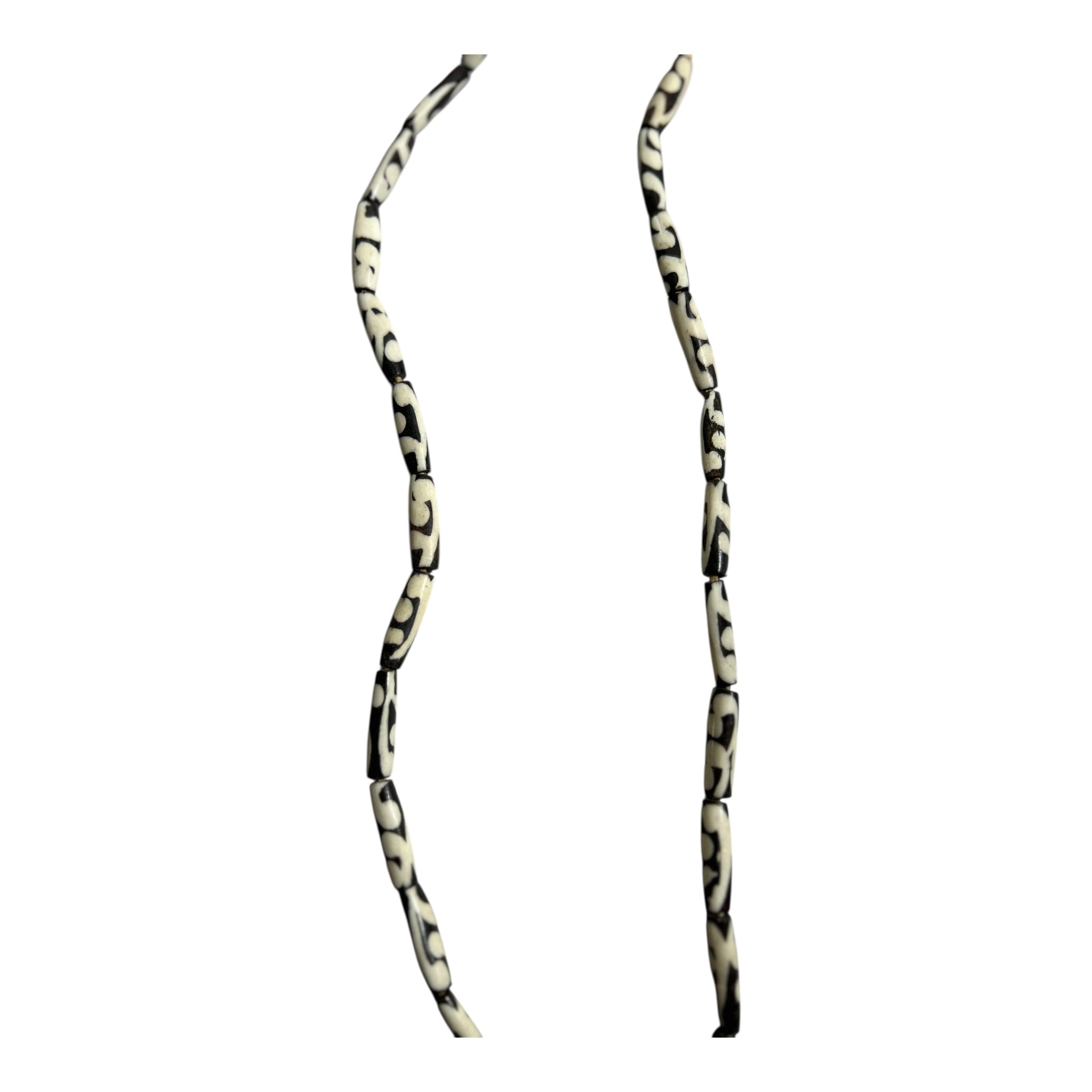 Handmade African Batik Bone Beads – Ethnic Tube Beads from Kenya (15" Strand, Approx. 25 Beads)