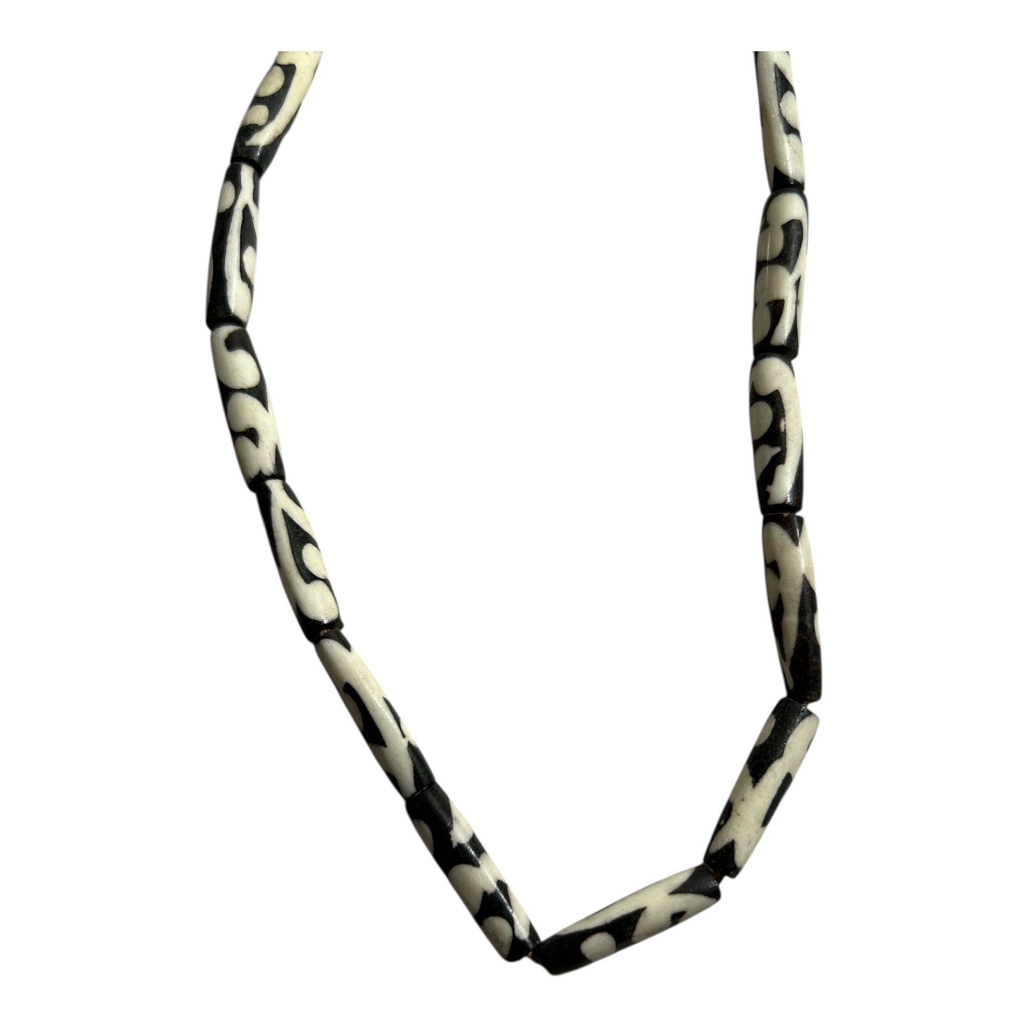 Handmade African Batik Bone Beads – Ethnic Tube Beads from Kenya (15" Strand, Approx. 25 Beads)