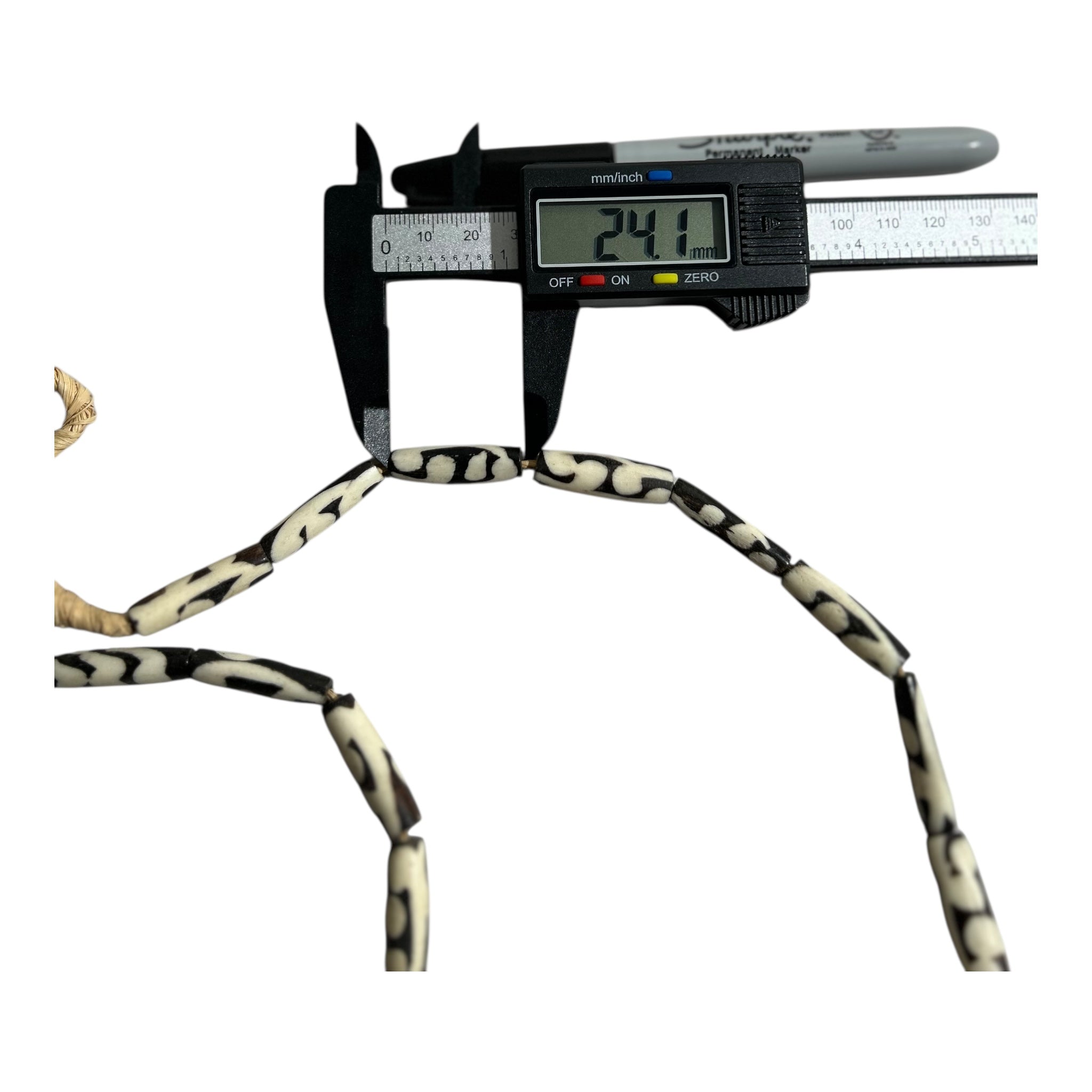 Handmade African Batik Bone Beads – Ethnic Tube Beads from Kenya (15" Strand, Approx. 25 Beads)