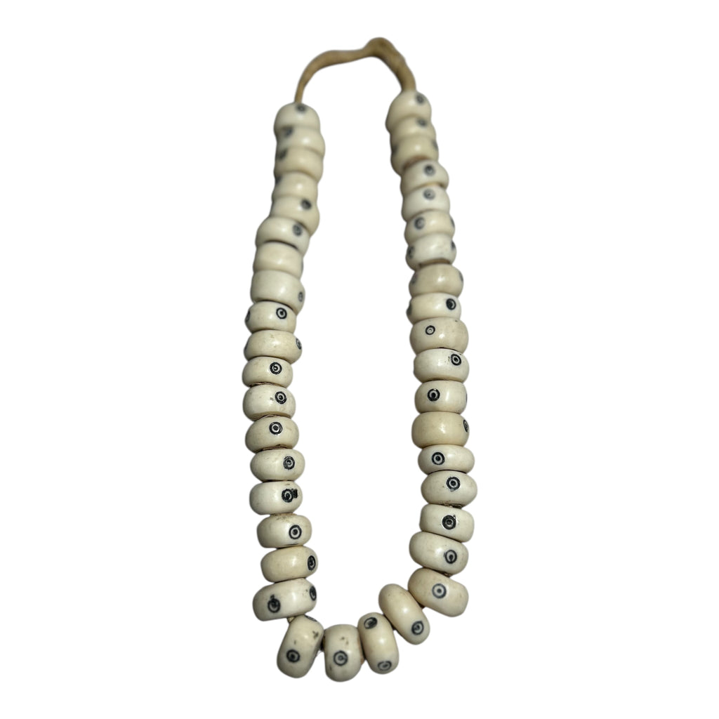 Hand-Carved Kenyan Batik “Eye” Bone Beads – African Trade Bead Strand (12" Strand, Approx. 40 Beads, 11.4mm Size)
