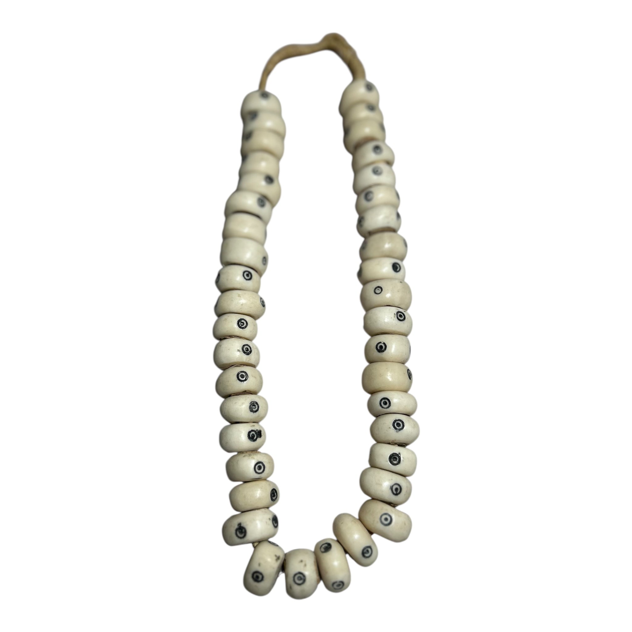 Hand-Carved Kenyan Batik “Eye” Bone Beads – African Trade Bead Strand (12" Strand, Approx. 40 Beads, 11.4mm Size)