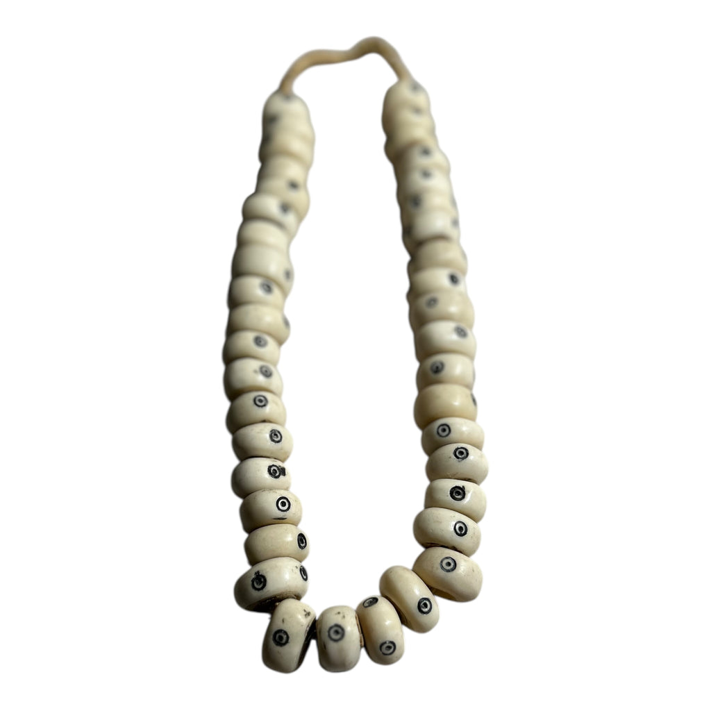 Hand-Carved Kenyan Batik “Eye” Bone Beads – African Trade Bead Strand (12" Strand, Approx. 40 Beads, 11.4mm Size)