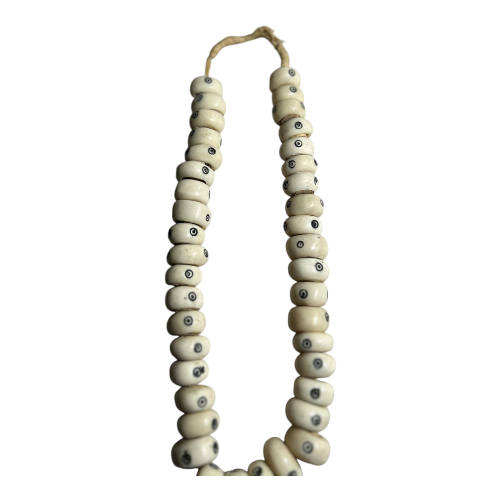 Hand-Carved Kenyan Batik “Eye” Bone Beads – African Trade Bead Strand (12" Strand, Approx. 40 Beads, 11.4mm Size)