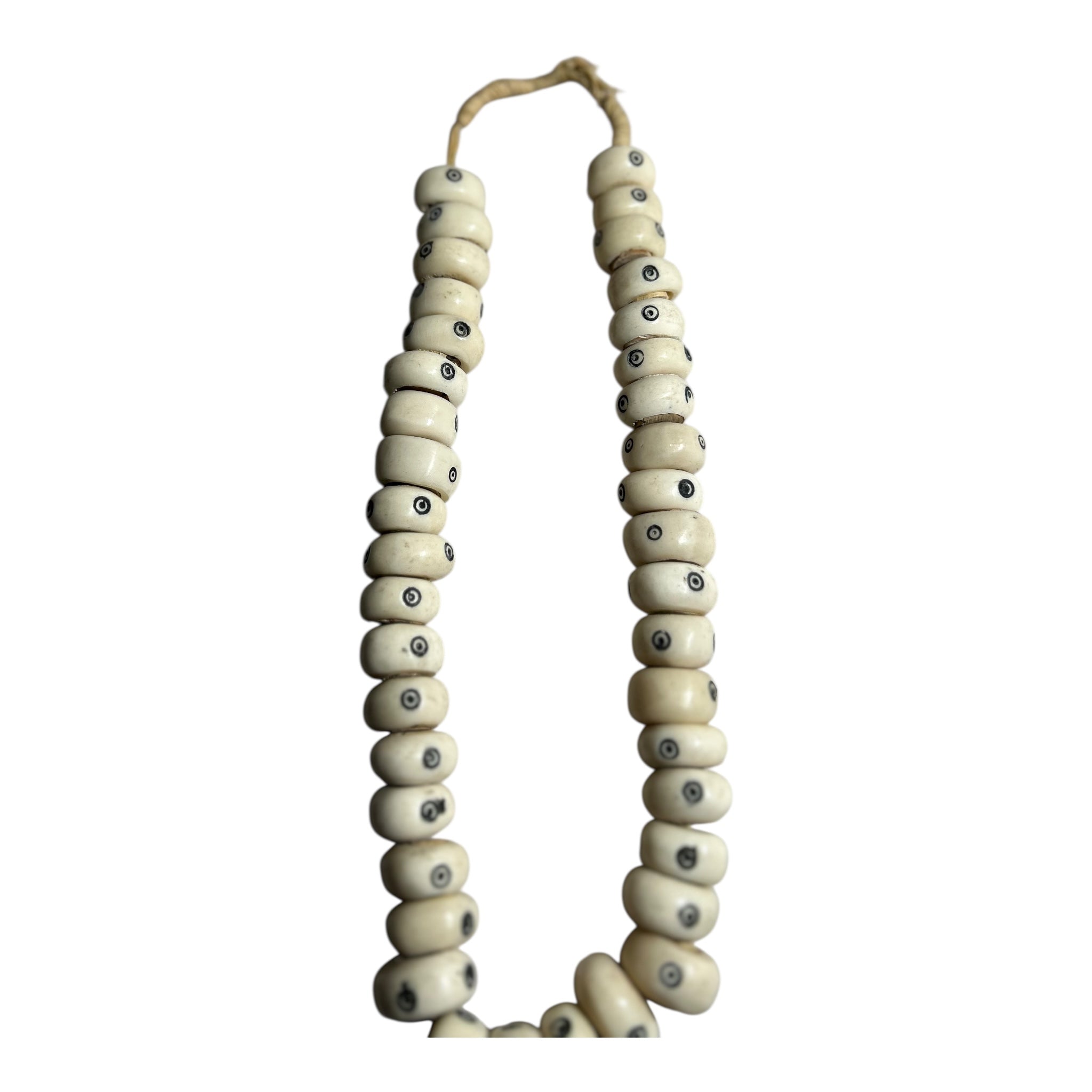 Hand-Carved Kenyan Batik “Eye” Bone Beads – African Trade Bead Strand (12" Strand, Approx. 40 Beads, 11.4mm Size)