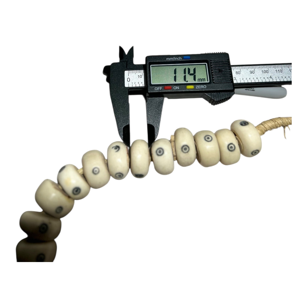 Hand-Carved Kenyan Batik “Eye” Bone Beads – African Trade Bead Strand (12" Strand, Approx. 40 Beads, 11.4mm Size)