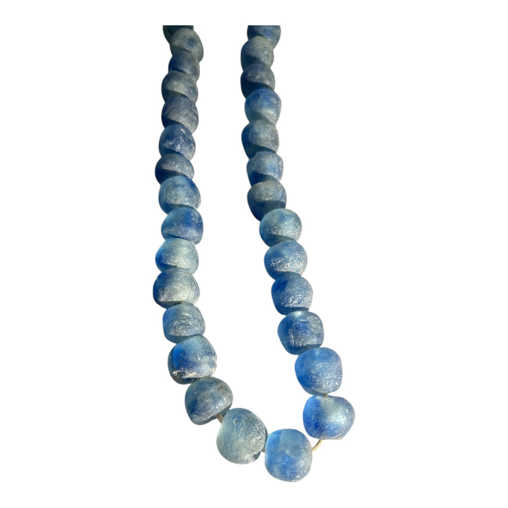 Ghana Krobo Recycled Glass Beads – Handcrafted Powder Glass Trade Beads (20.6mm Size, 14" Strand, Approx. 30 Beads)