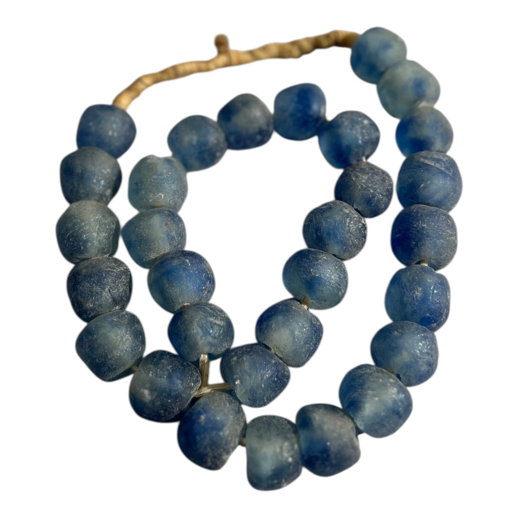 Ghana Krobo Recycled Glass Beads – Handcrafted Powder Glass Trade Beads (20.6mm Size, 14" Strand, Approx. 30 Beads)