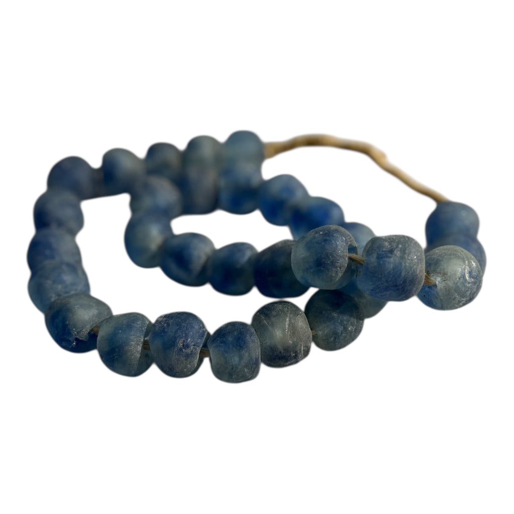 Ghana Krobo Recycled Glass Beads – Handcrafted Powder Glass Trade Beads (20.6mm Size, 14" Strand, Approx. 30 Beads)