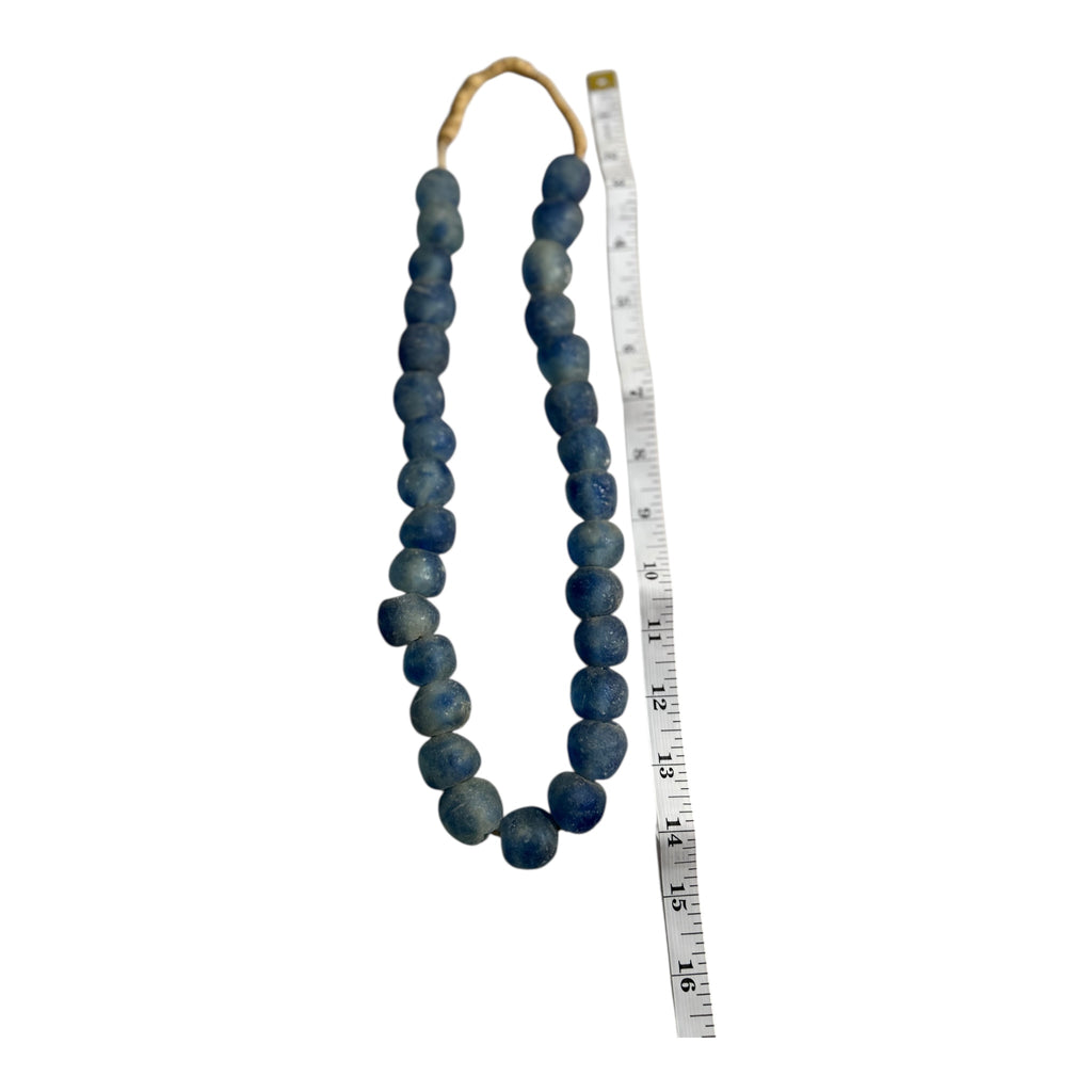 Ghana Krobo Recycled Glass Beads – Handcrafted Powder Glass Trade Beads (20.6mm Size, 14" Strand, Approx. 30 Beads)