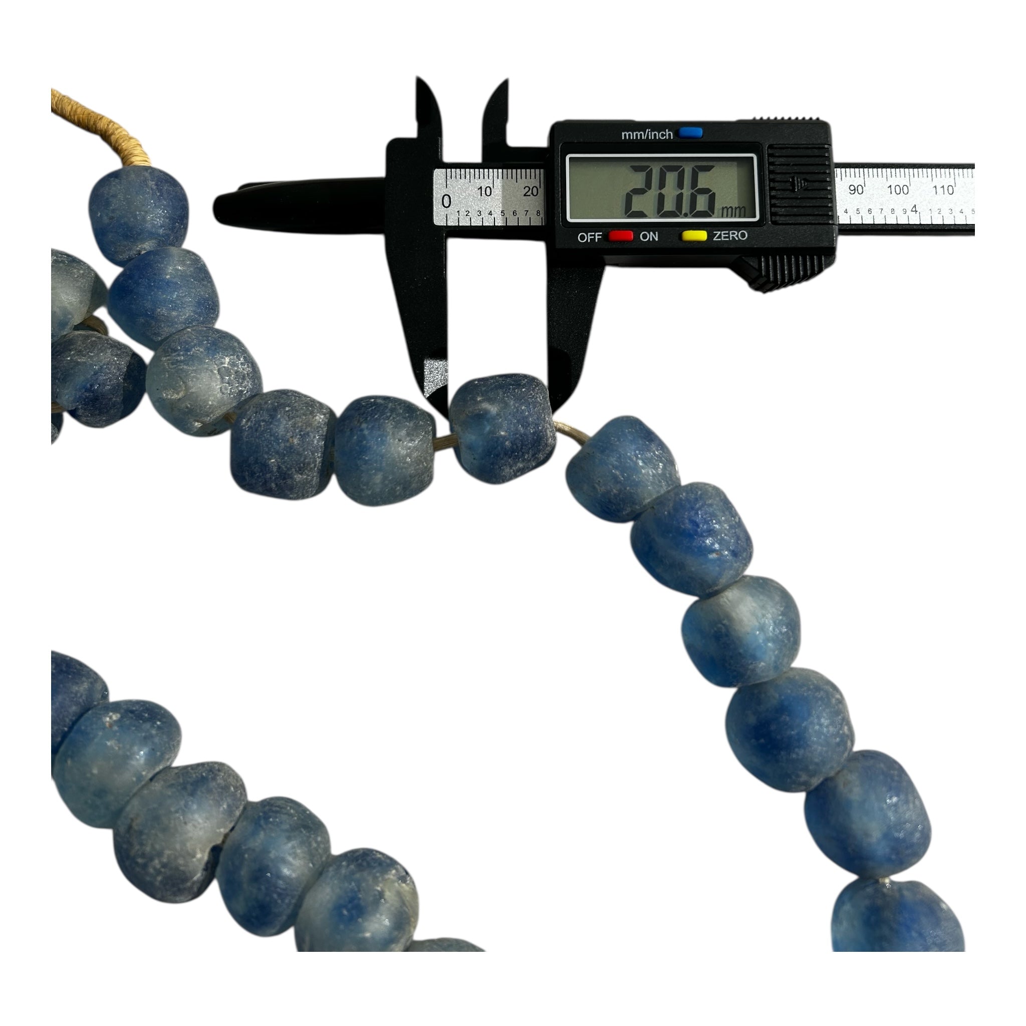 Ghana Krobo Recycled Glass Beads – Handcrafted Powder Glass Trade Beads (20.6mm Size, 14" Strand, Approx. 30 Beads)