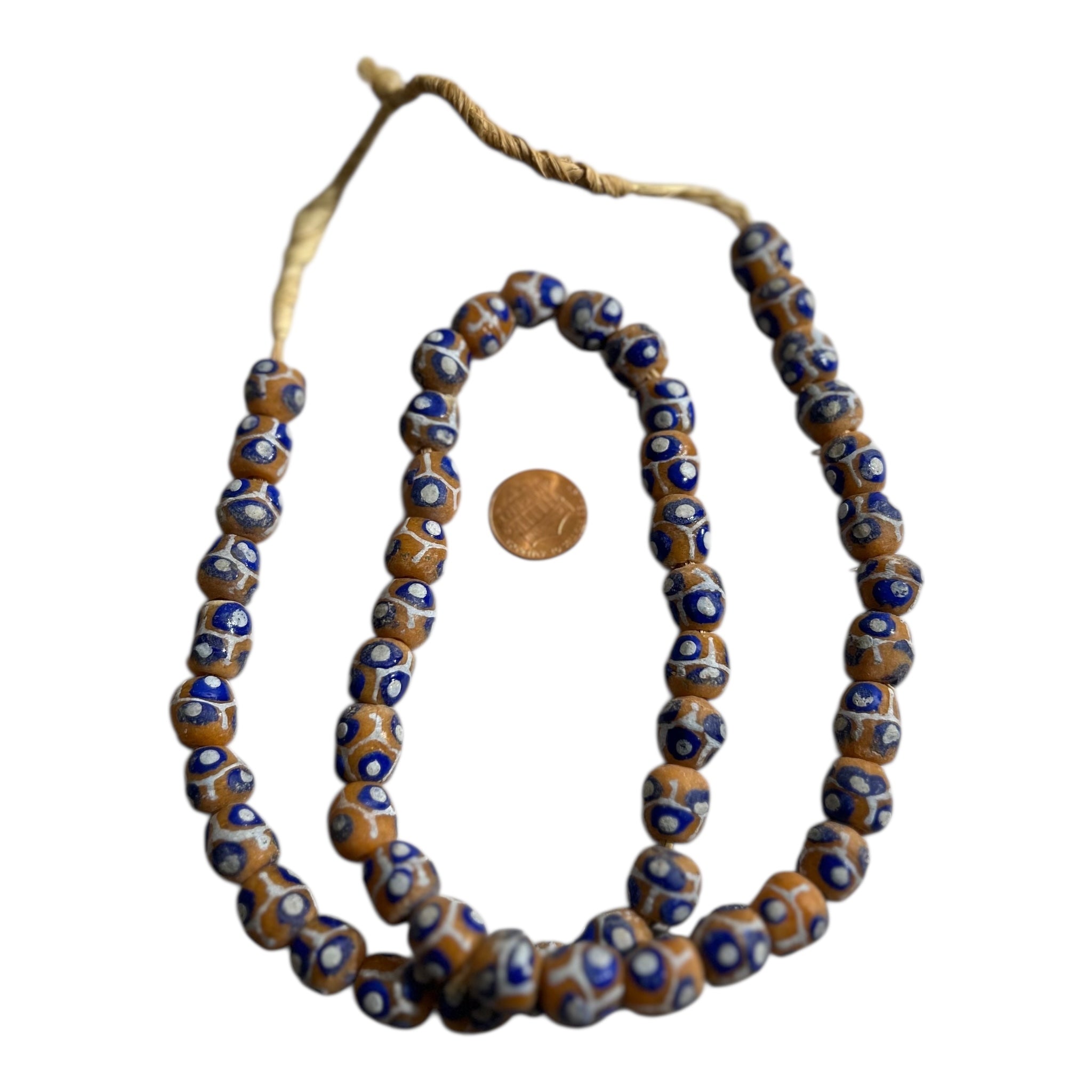 Ghana Krobo Painted Powder Glass Trade Beads – Handcrafted Recycled Glass Strand (15" Strand, Approx. 52 Beads, 11.5mm Size)