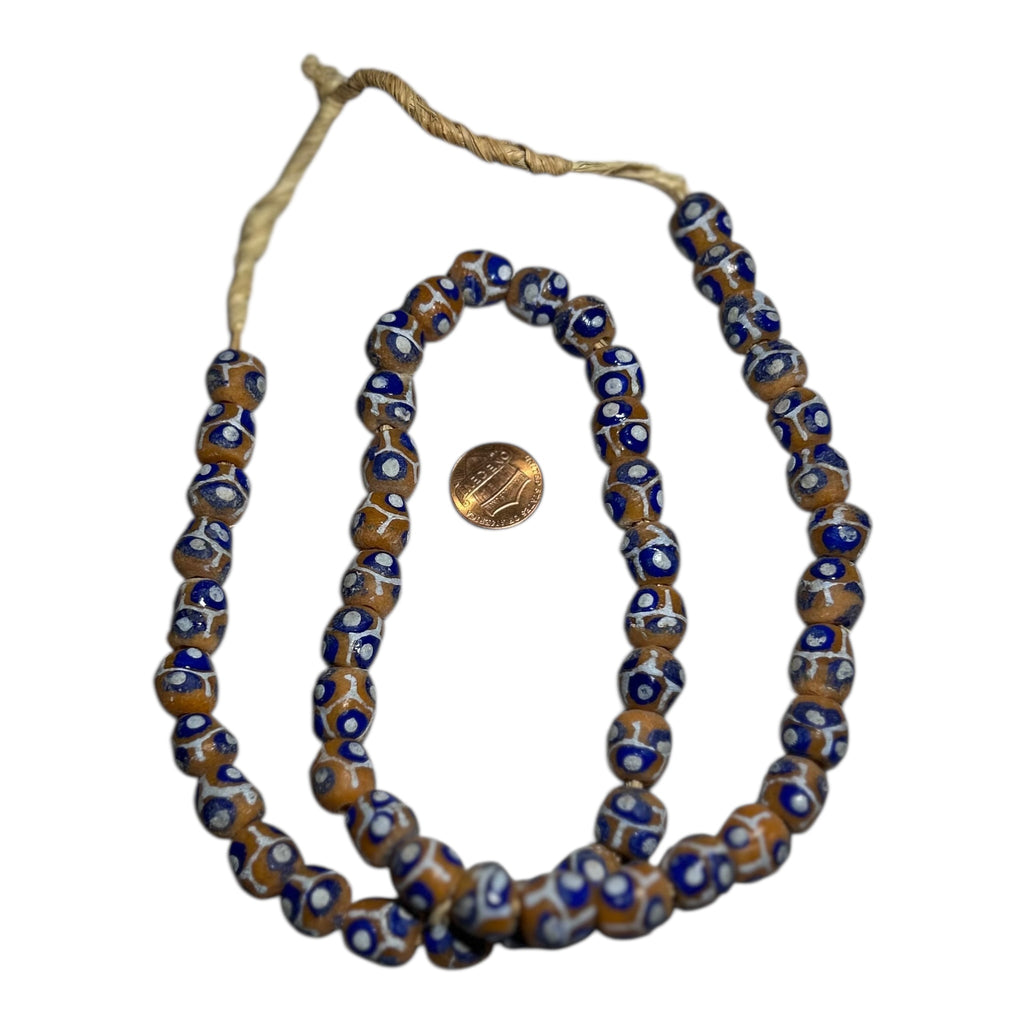Ghana Krobo Painted Powder Glass Trade Beads – Handcrafted Recycled Glass Strand (15" Strand, Approx. 52 Beads, 11.5mm Size)