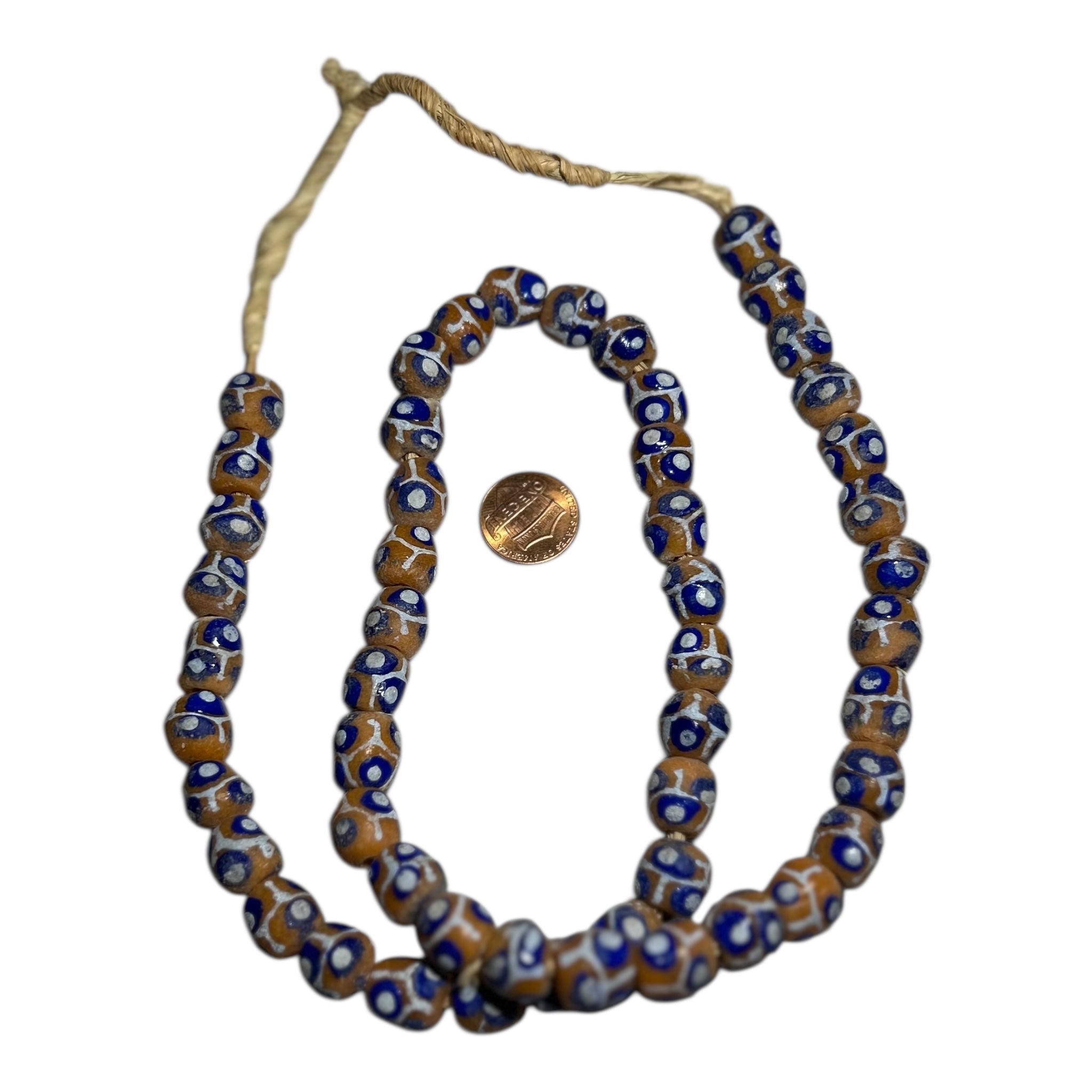 Ghana Krobo Painted Powder Glass Trade Beads – Handcrafted Recycled Glass Strand (15" Strand, Approx. 52 Beads, 11.5mm Size)