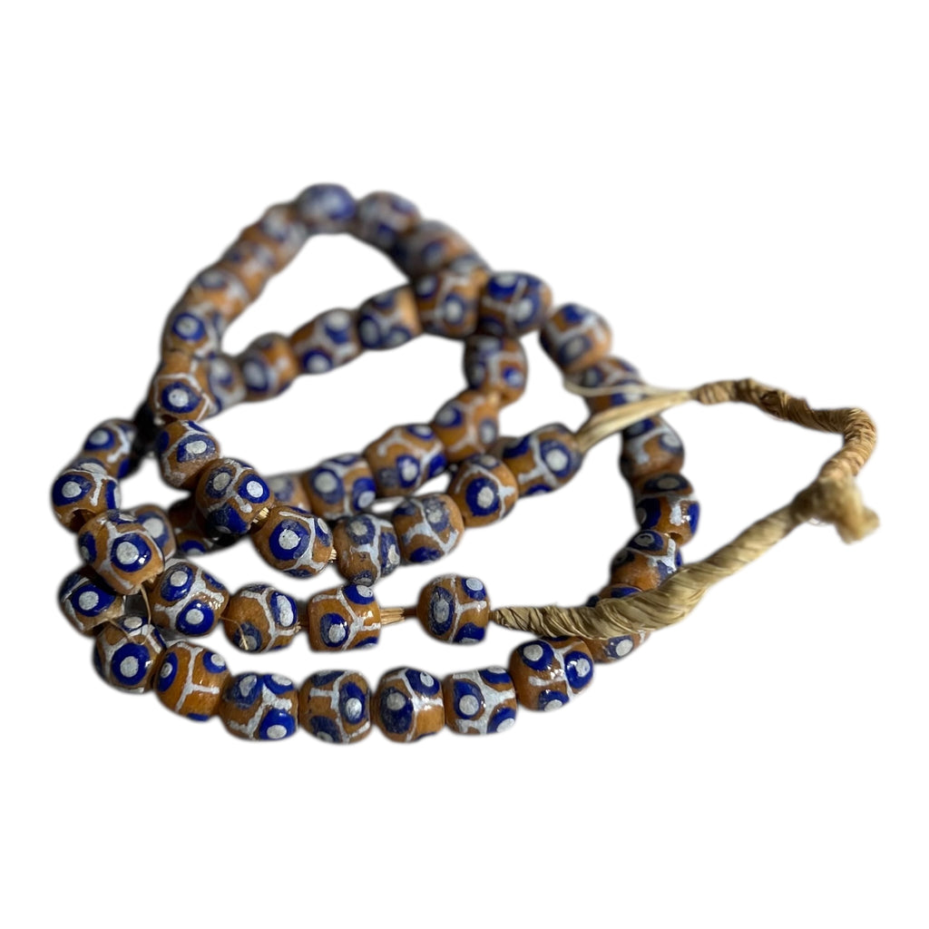 Ghana Krobo Painted Powder Glass Trade Beads – Handcrafted Recycled Glass Strand (15" Strand, Approx. 52 Beads, 11.5mm Size)