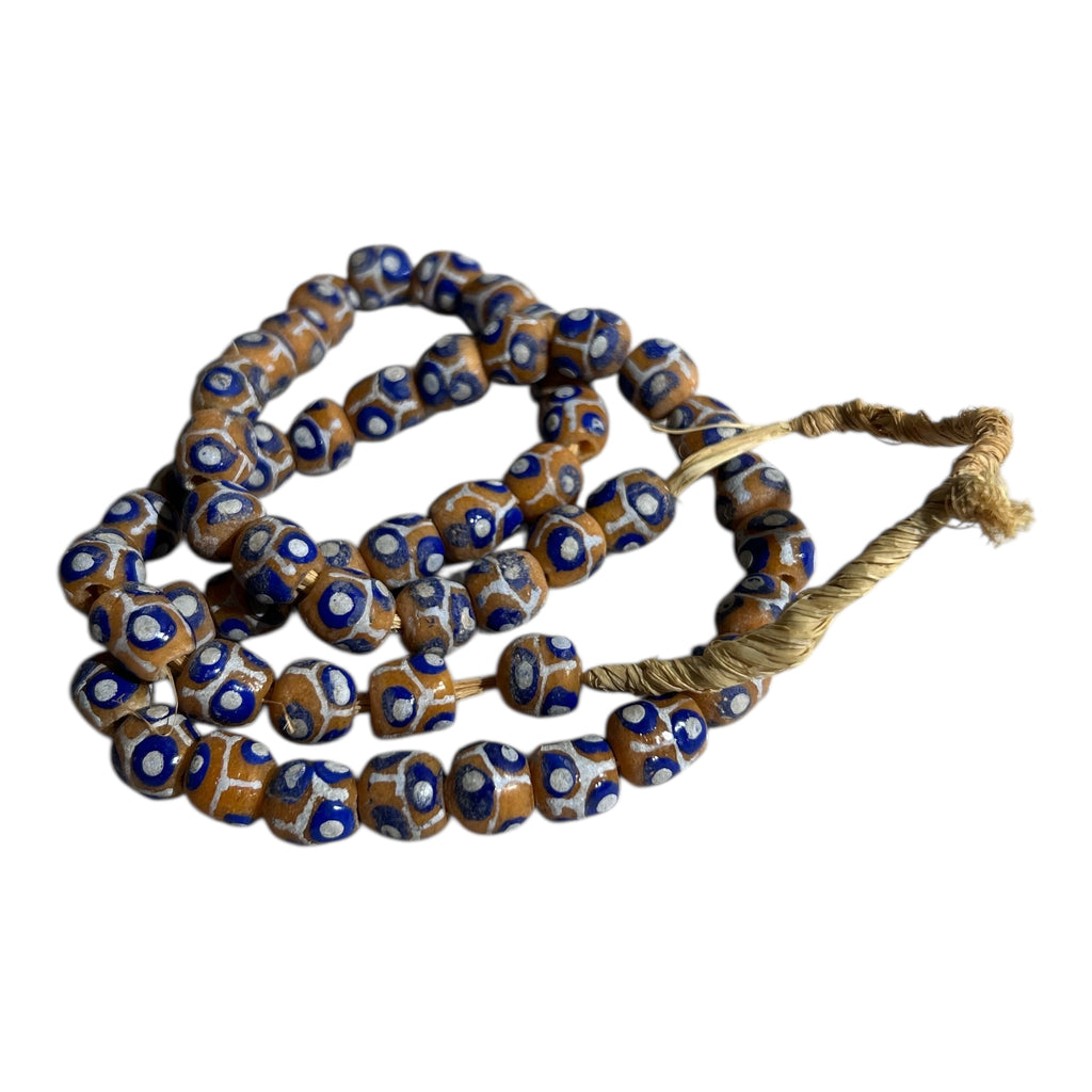 Ghana Krobo Painted Powder Glass Trade Beads – Handcrafted Recycled Glass Strand (15" Strand, Approx. 52 Beads, 11.5mm Size)