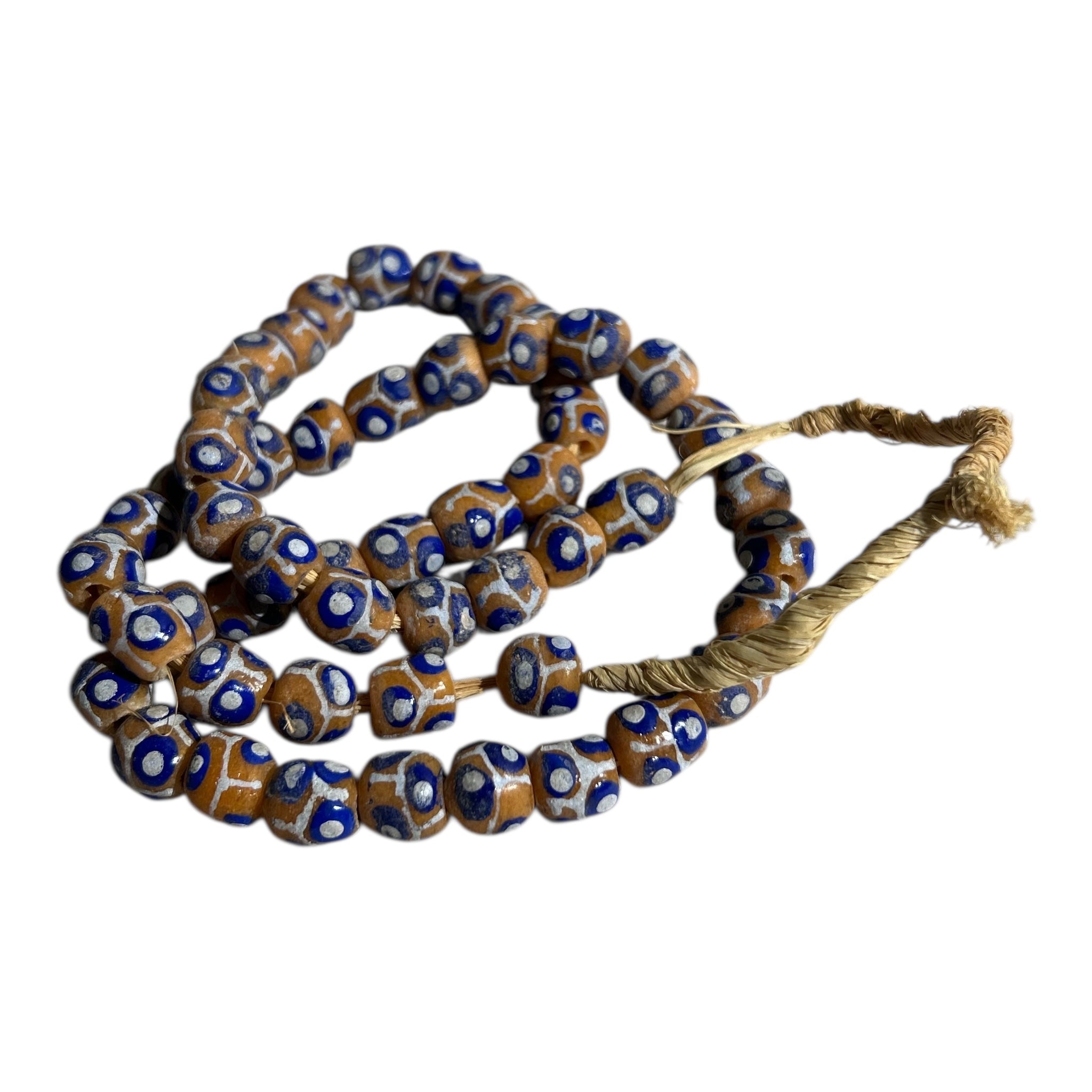 Ghana Krobo Painted Powder Glass Trade Beads – Handcrafted Recycled Glass Strand (15" Strand, Approx. 52 Beads, 11.5mm Size)